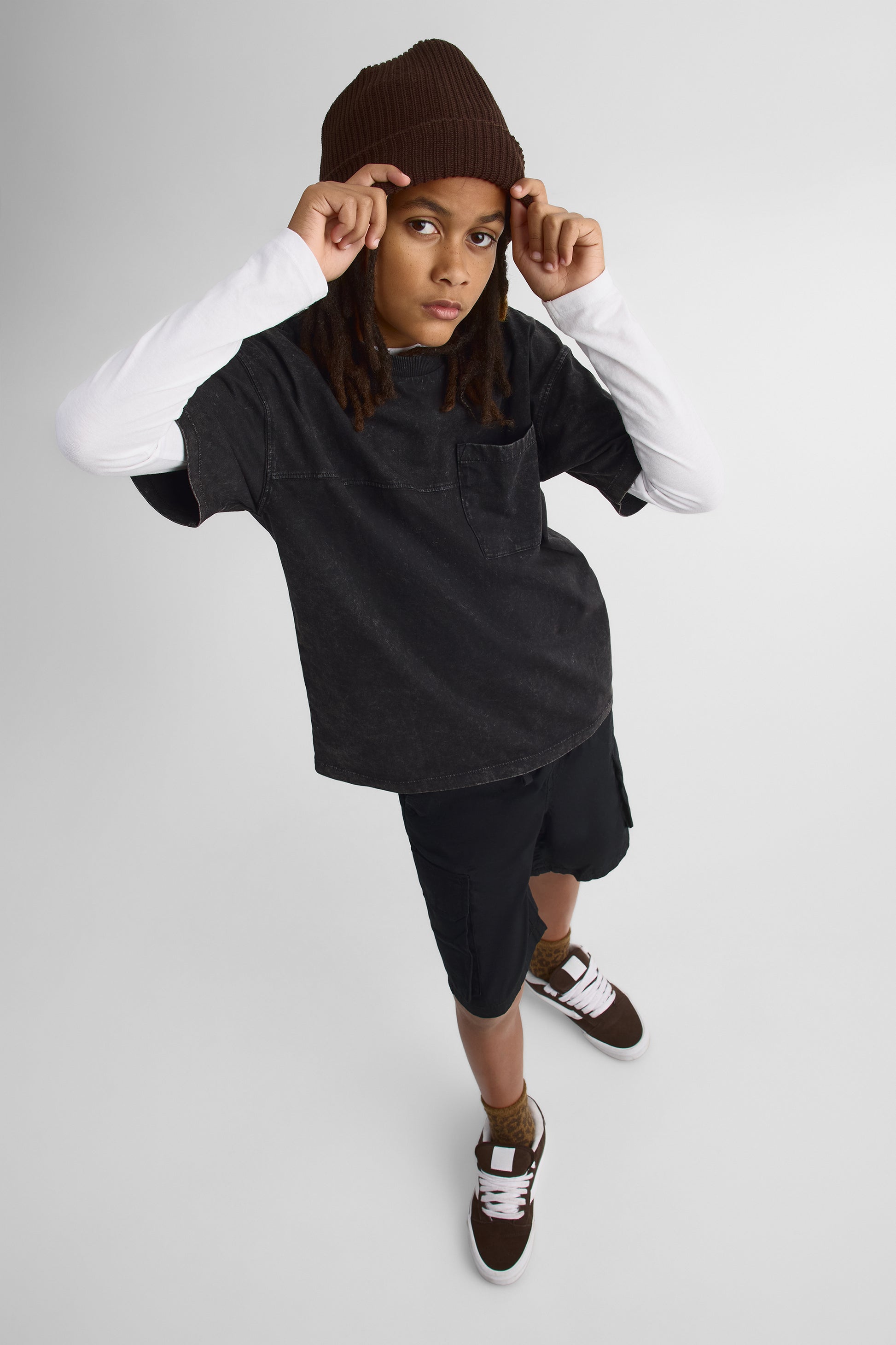 Bermuda élastique loose fit avec poches - Ado garçon && NOIR