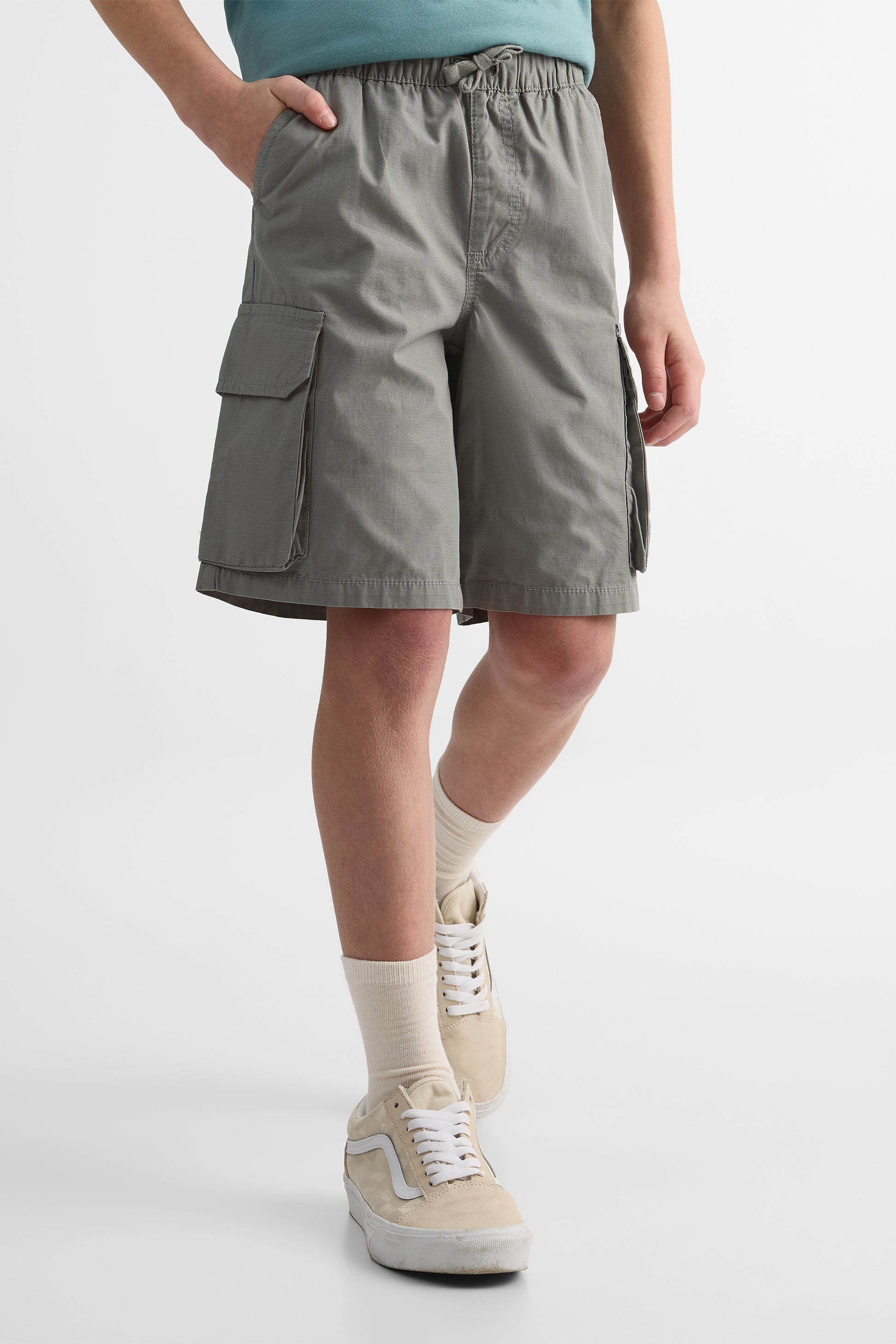 Bermuda élastique loose fit avec poches - Ado garçon && GRIS