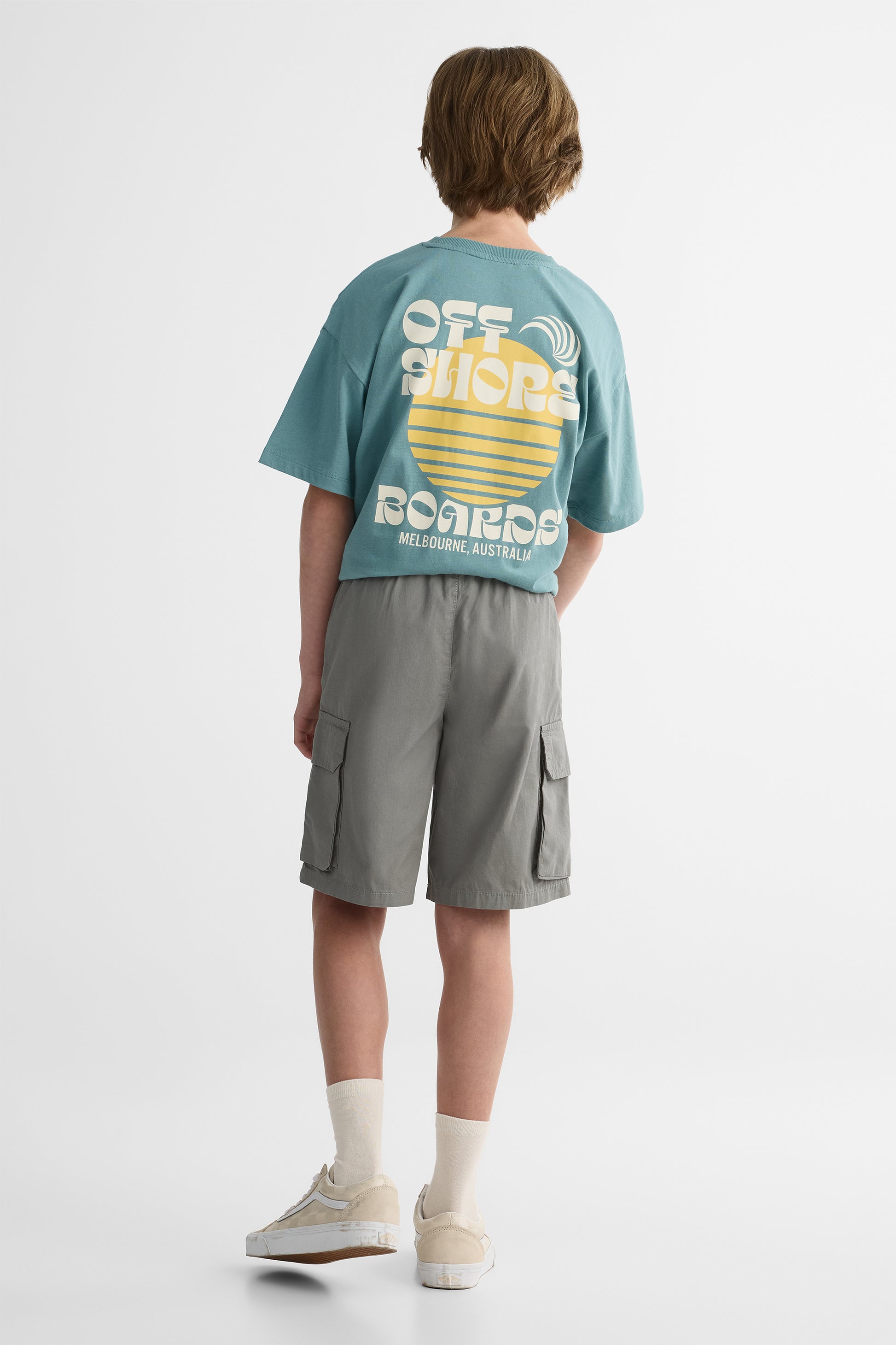 Bermuda élastique loose fit avec poches - Ado garçon && GRIS