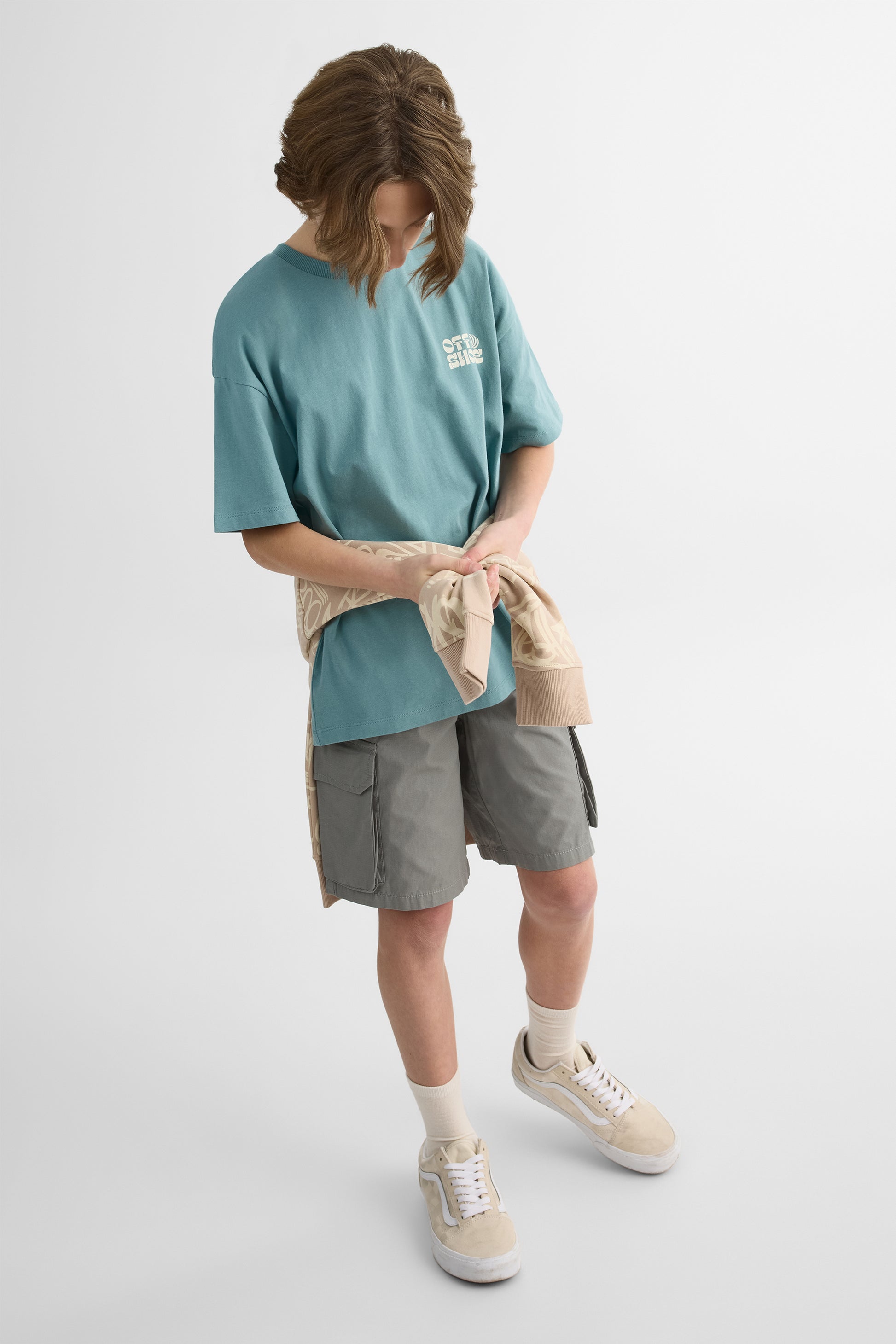 Bermuda élastique loose fit avec poches - Ado garçon && GRIS