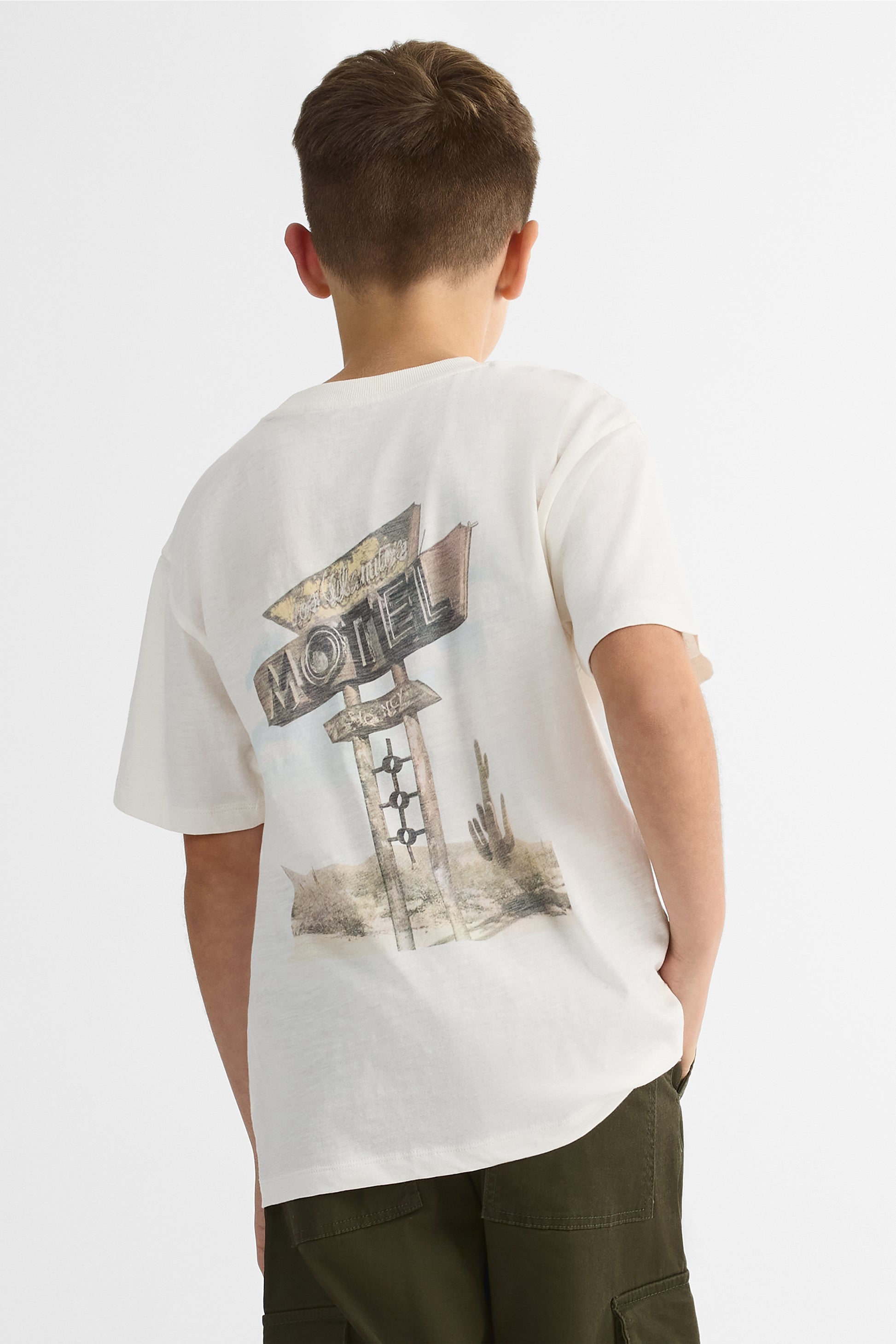 Chandail M/courtes boxy avec imprimé – Ado garçon && BLANC