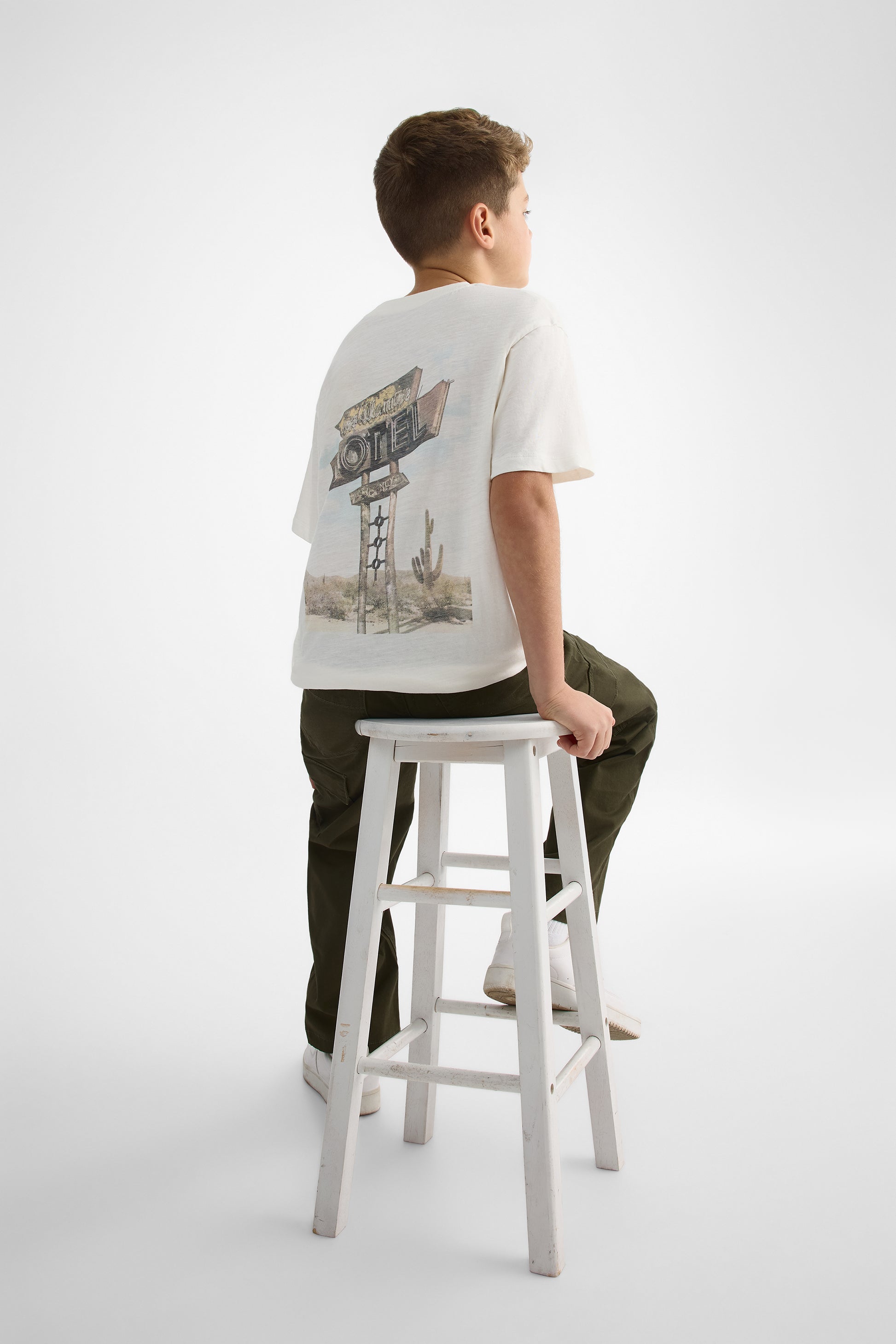 Chandail M/courtes boxy avec imprimé – Ado garçon && BLANC