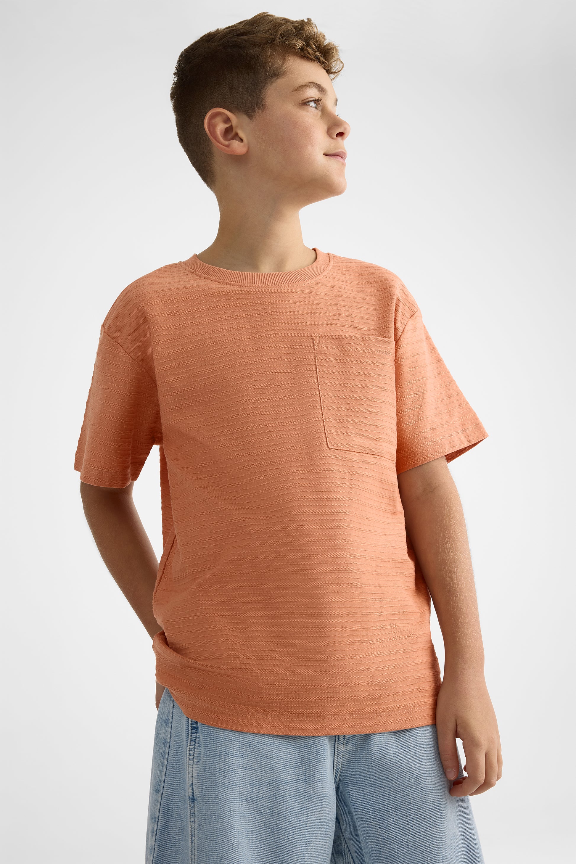 Chandail M/courtes col rond boxy - Ado garçon && TAUPE