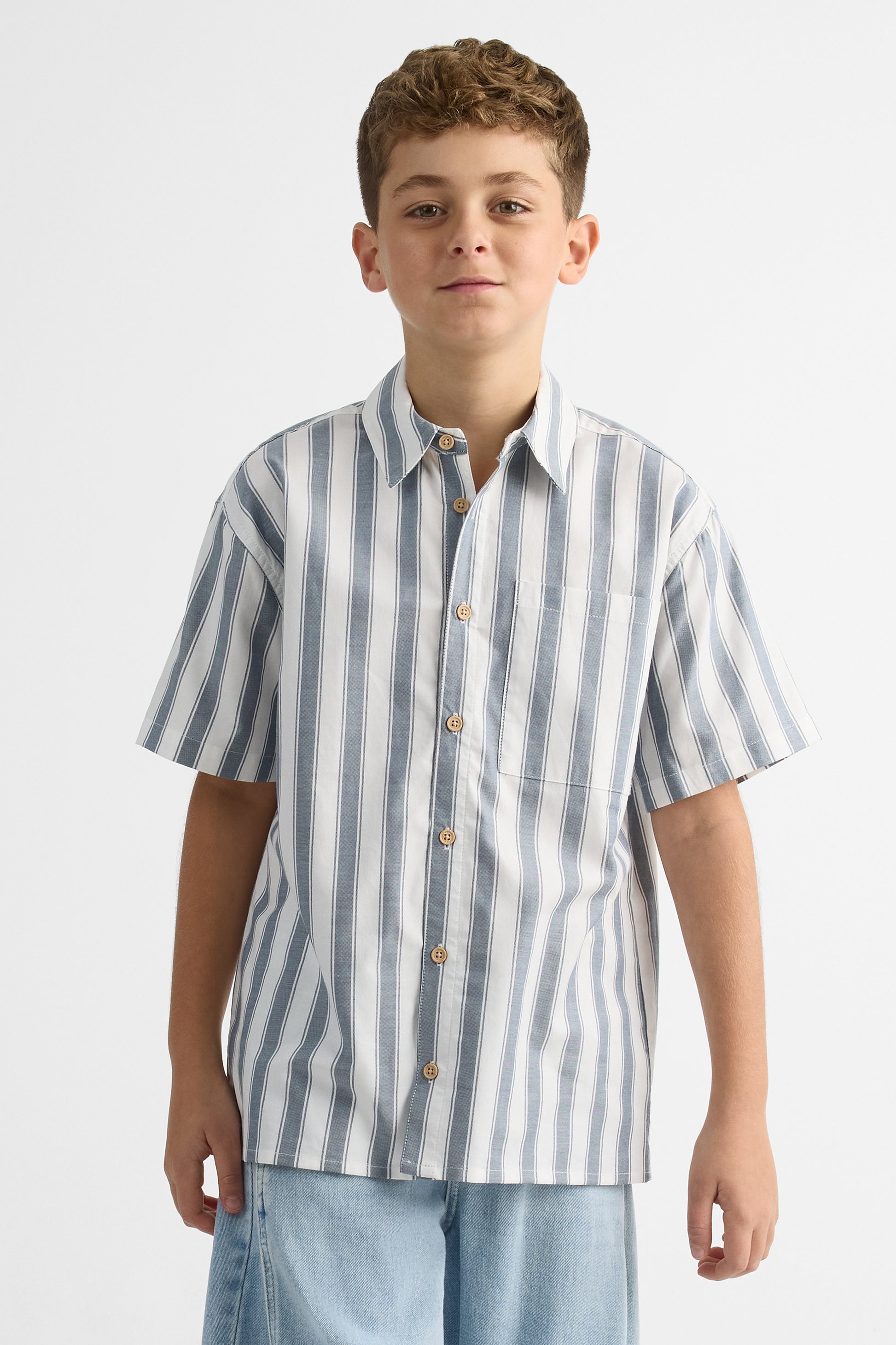 Chemise M/courtes boxy en coton - Ado garçon && INDIGO