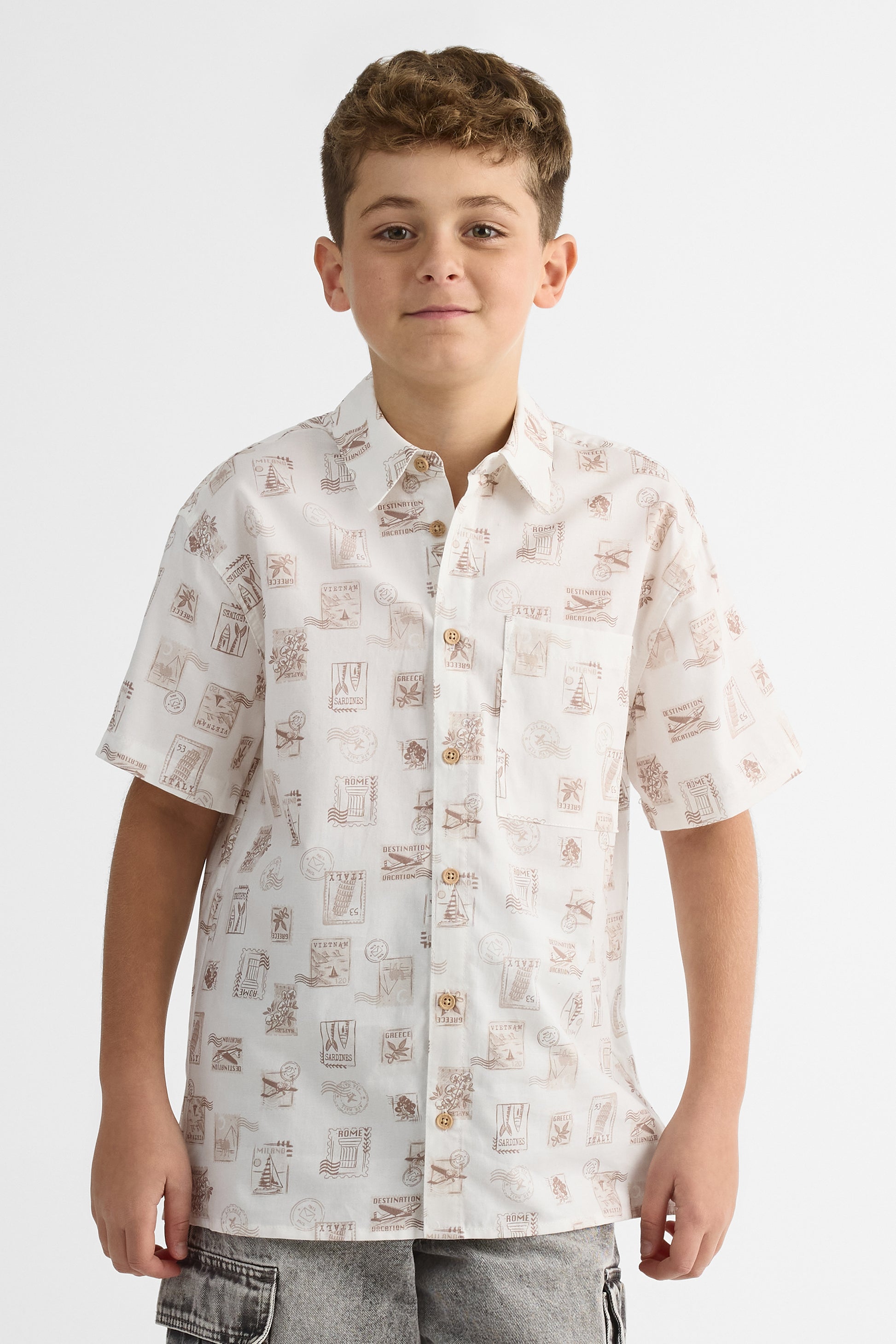 Chemise M/courtes boxy en coton - Ado garçon && BLANC MULTI