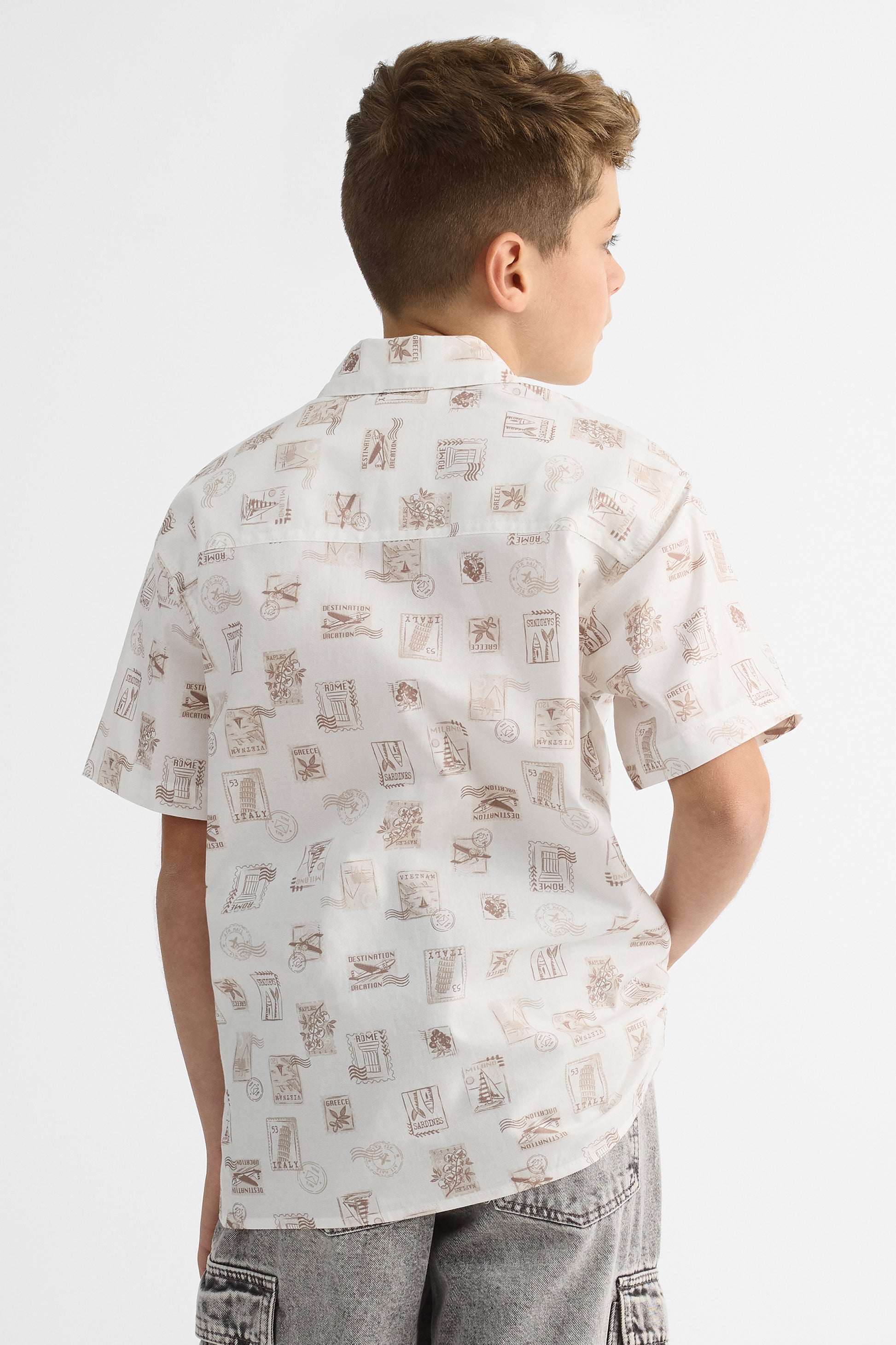 Chemise M/courtes boxy en coton - Ado garçon && BLANC MULTI