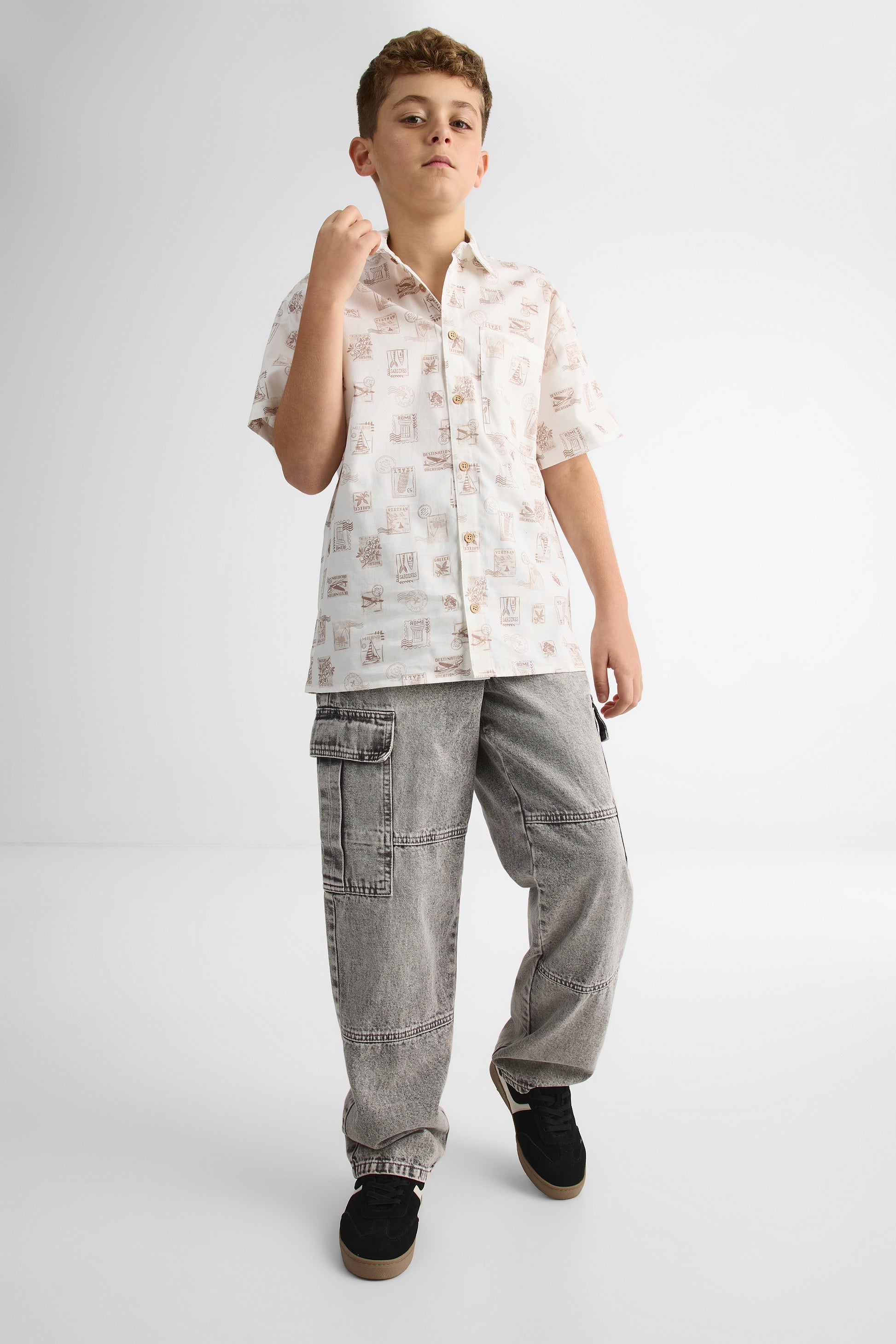 Chemise M/courtes boxy en coton - Ado garçon && BLANC MULTI