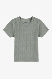 Chandail M/courtes pointel en coton - Bébé fille && VERT