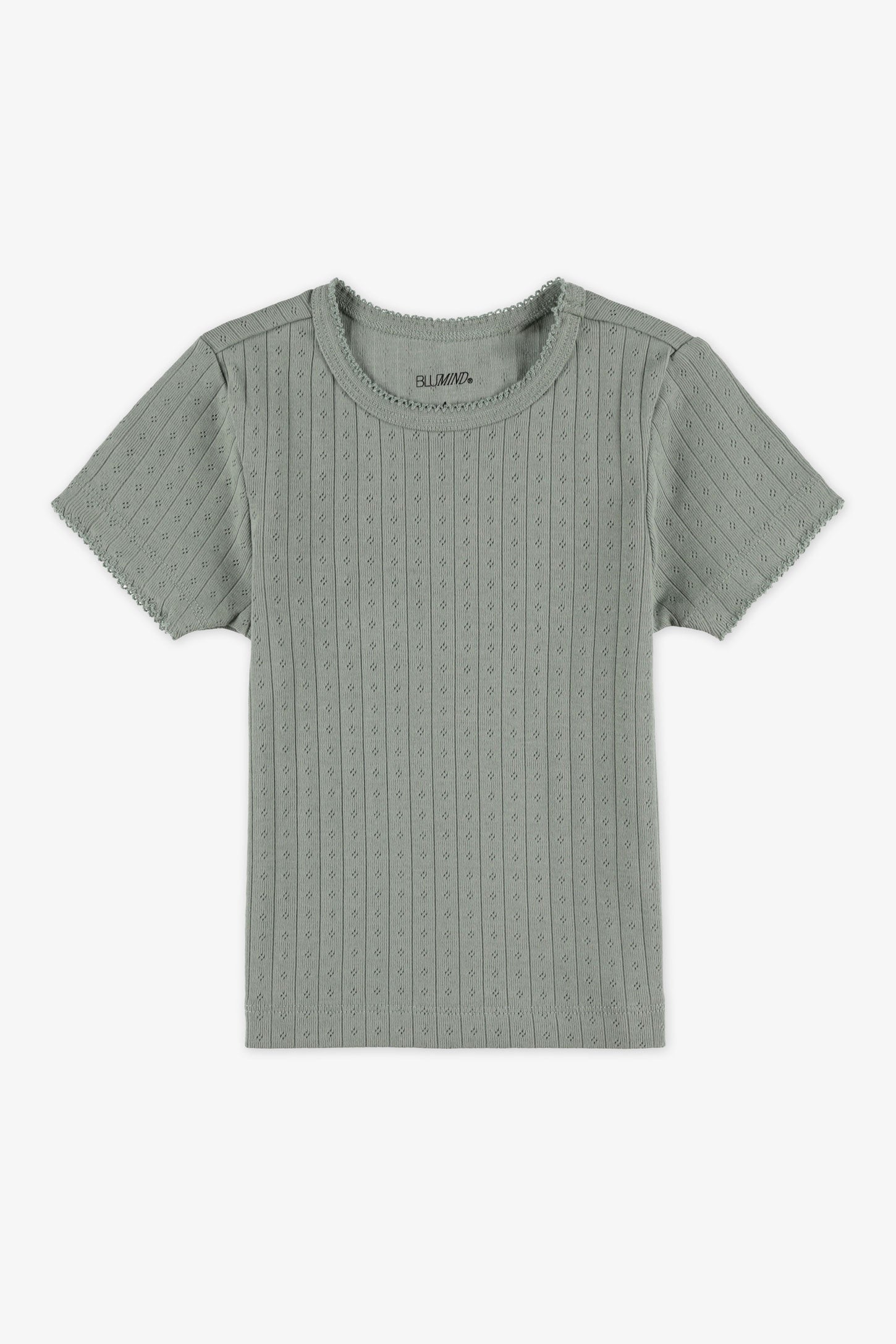 Chandail M/courtes pointel en coton - Bébé fille && VERT