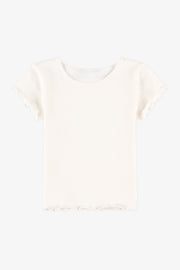 Chandail M/courtes col rond extensible - Bébé fille && BLANC