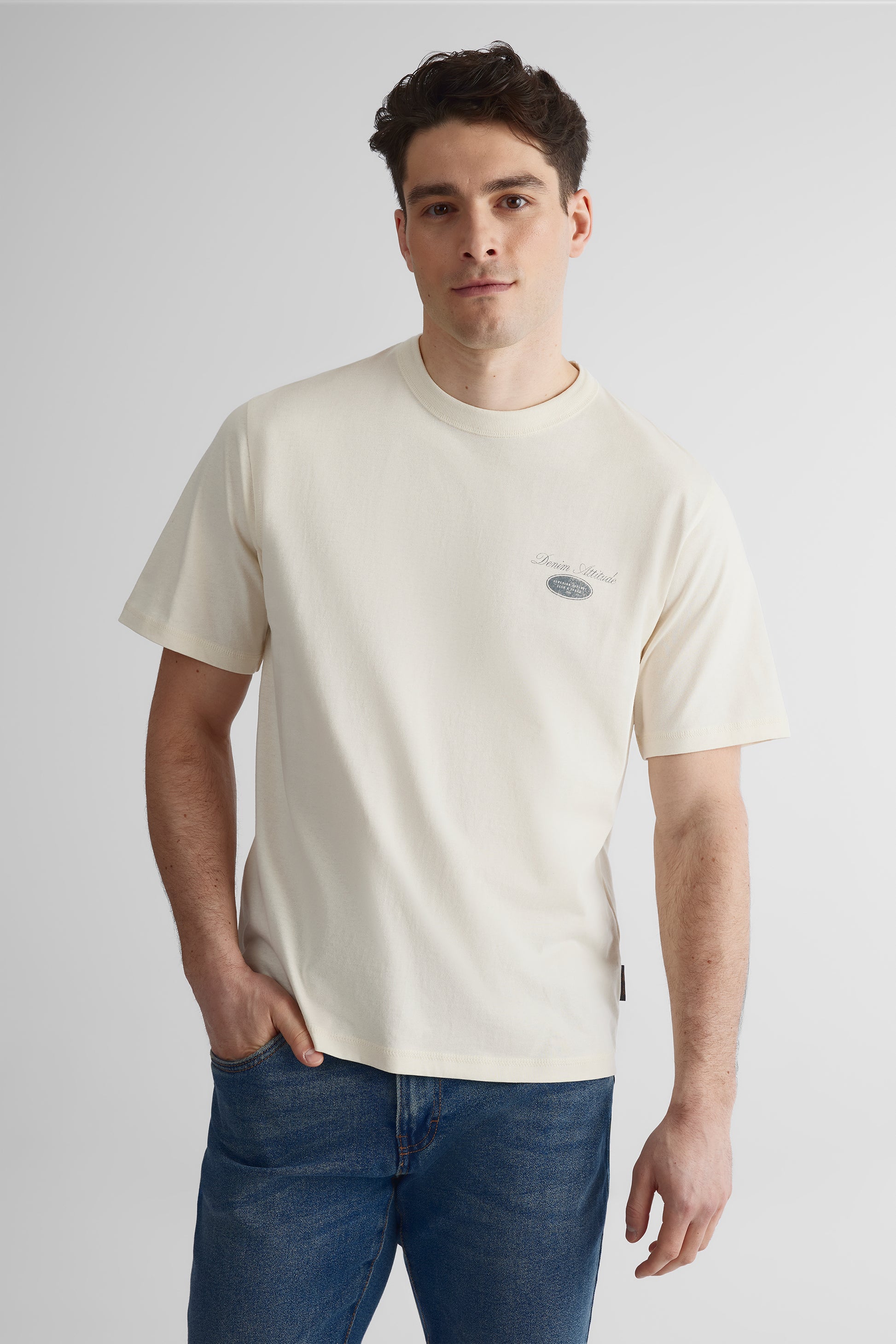 T-shirt M/courtes uni avec logo - Homme && BLANC CASSÉ
