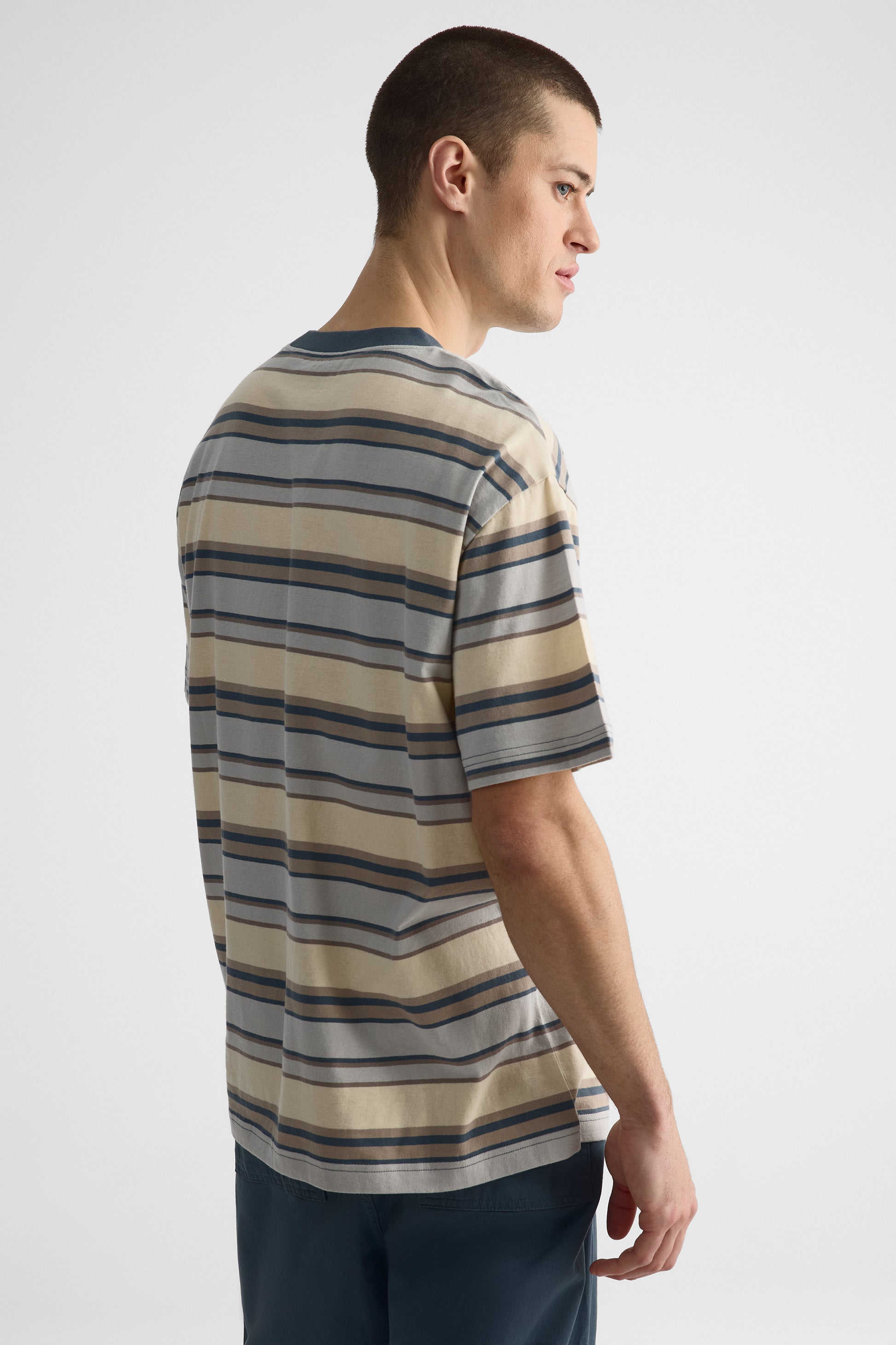 T-shirt rayé col rond contraste – Jeune homme && GRIS MULTI