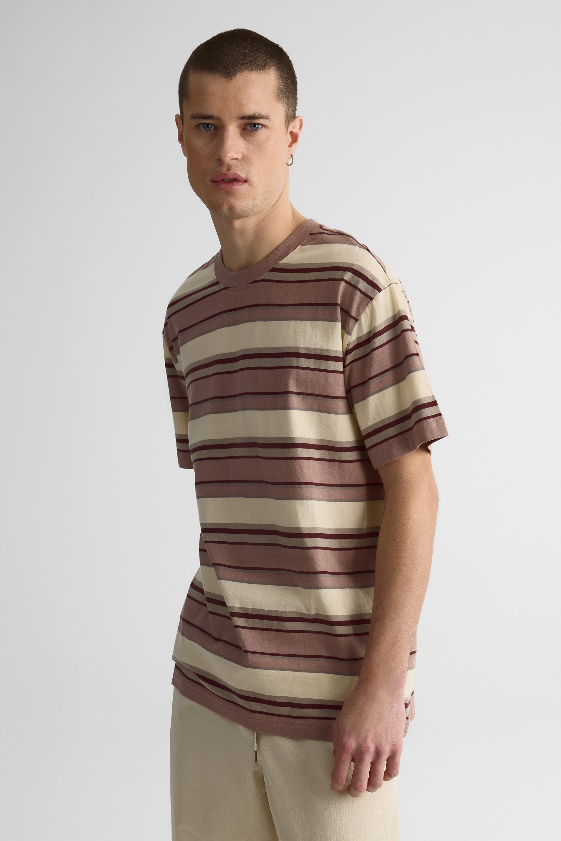 T-shirt rayé col rond contraste – Jeune homme && TAUPE MULTI