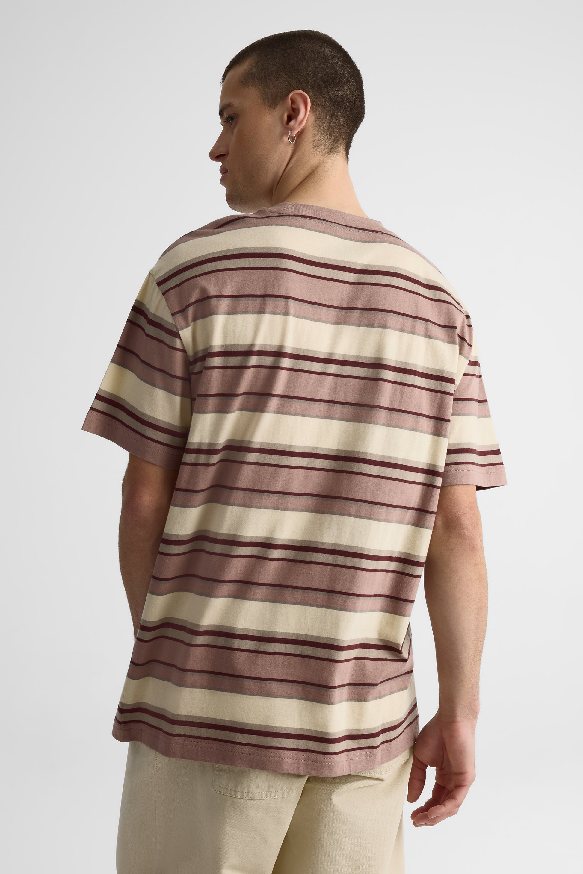 T-shirt rayé col rond contraste – Jeune homme && TAUPE MULTI