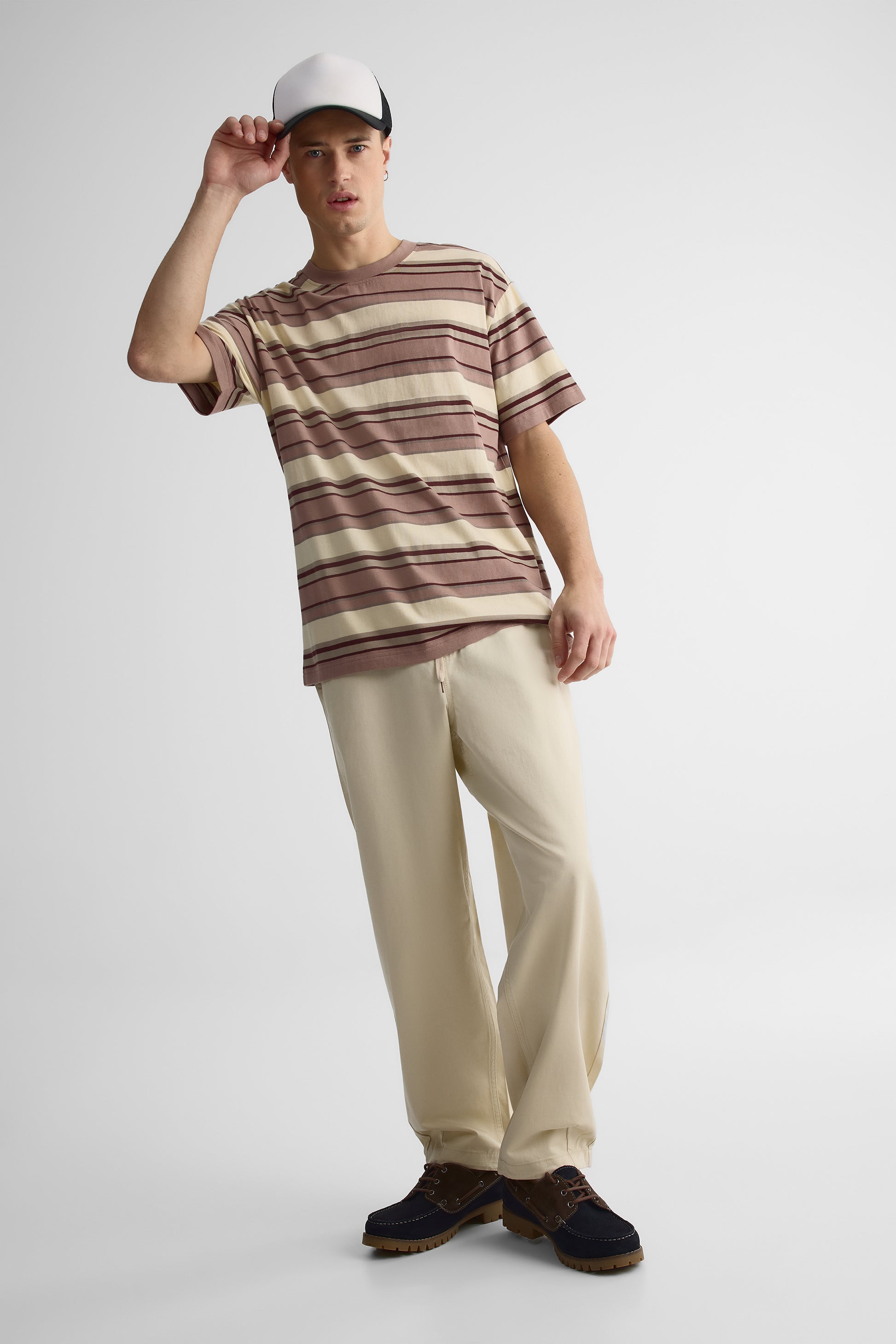 T-shirt rayé col rond contraste – Jeune homme && TAUPE MULTI