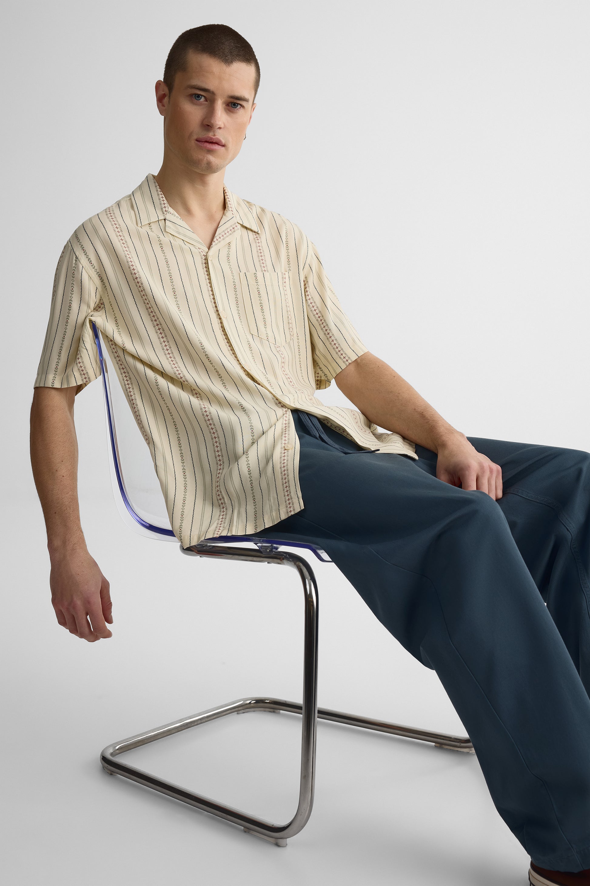 Chemise à rayures manches courtes – Homme && BEIGE/MULTI