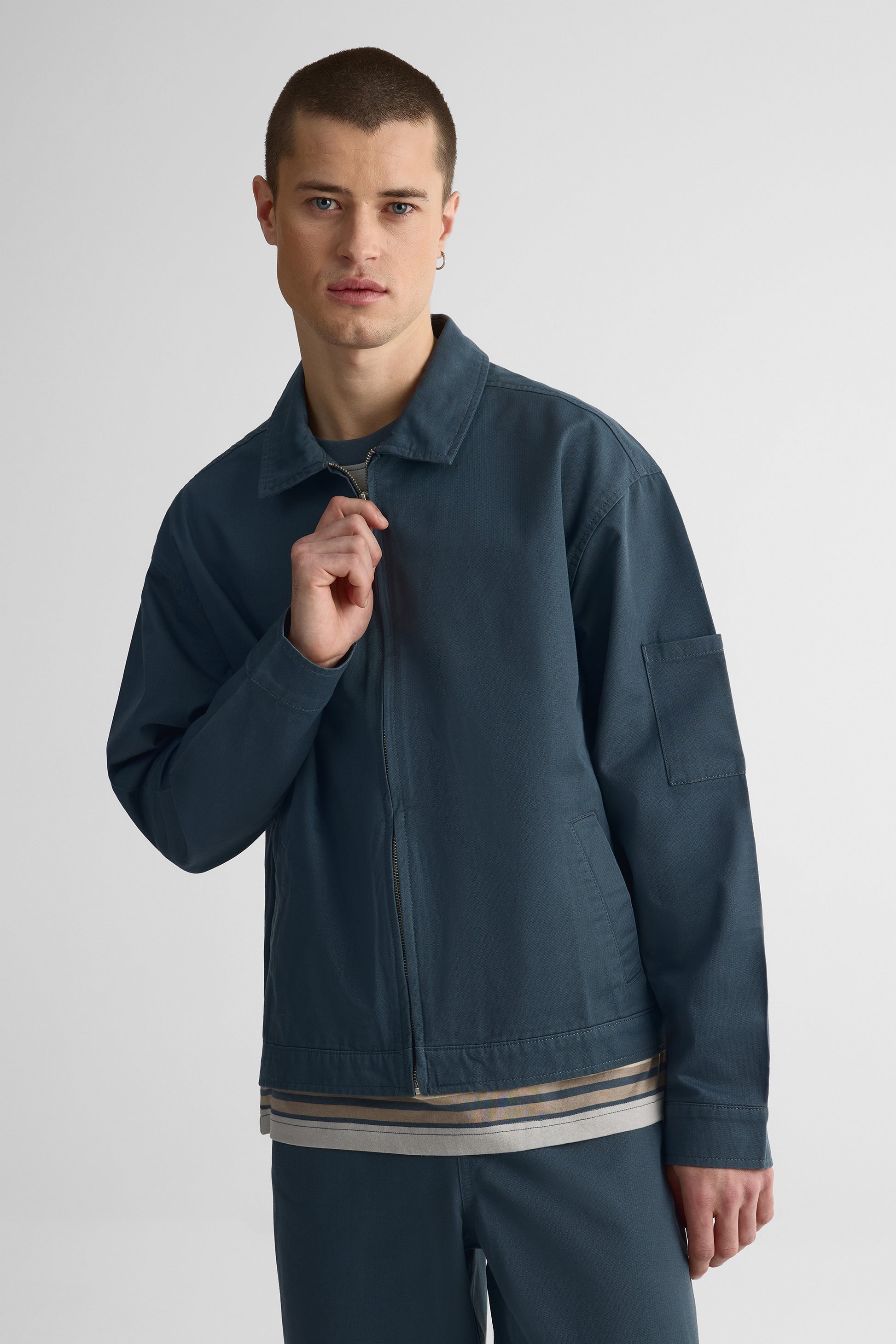 Veste collet en coton uni - Jeune homme && MARIN