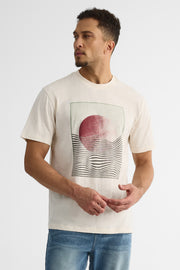T-shirt graphique col rond manches courtes - Homme && BEIGE