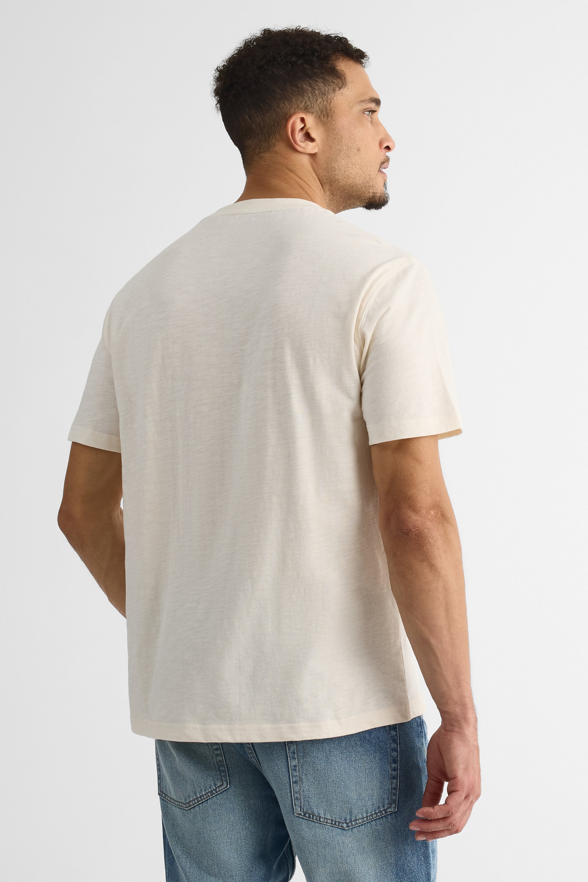 T-shirt graphique col rond manches courtes - Homme && BEIGE