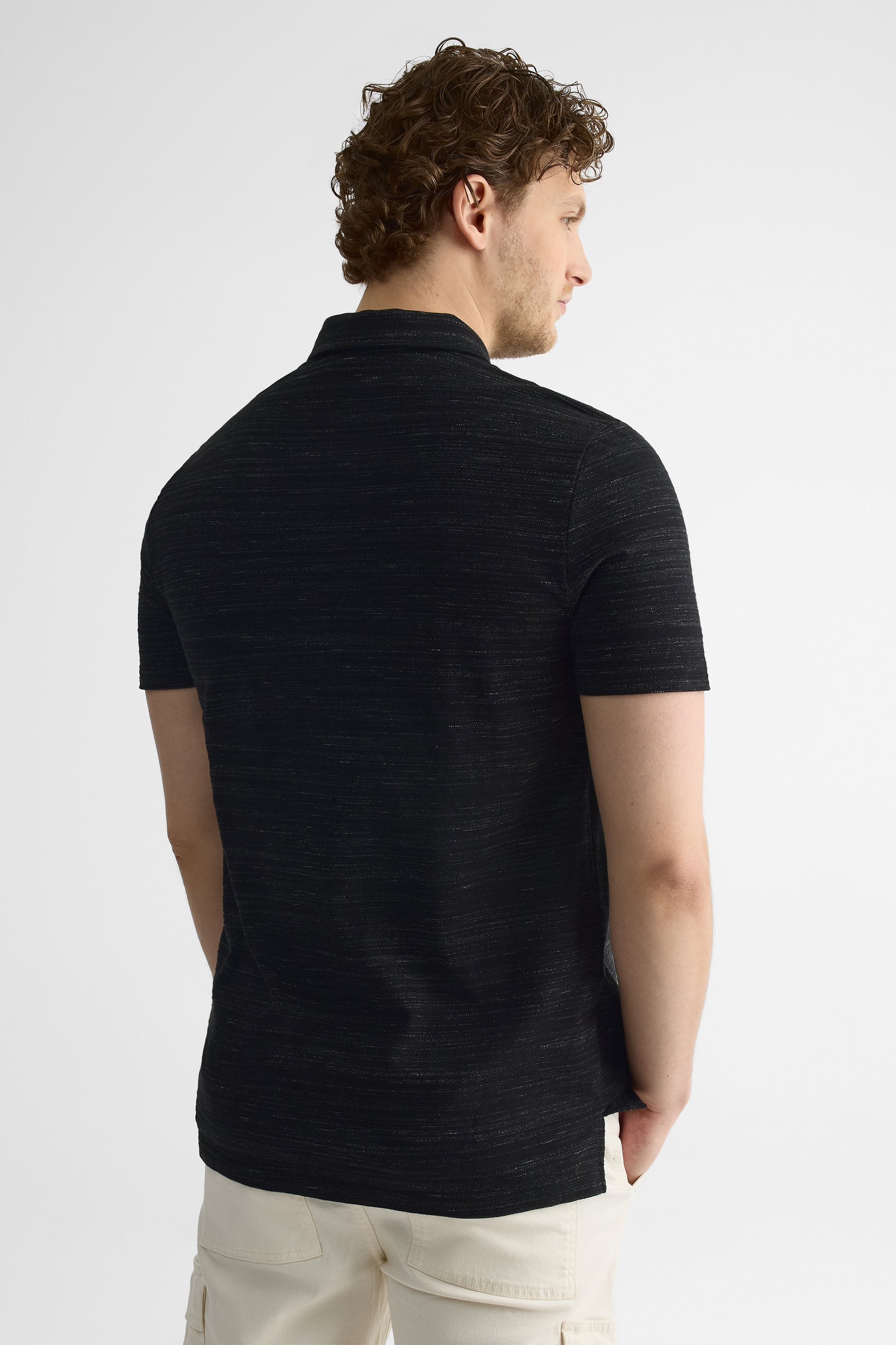Chandail manches courtes en tricot mélangé - Femme && NOIR