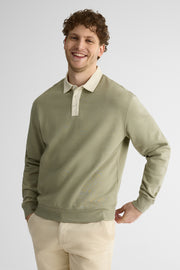 Chandail ouaté col polo manches longues - Homme && KAKI