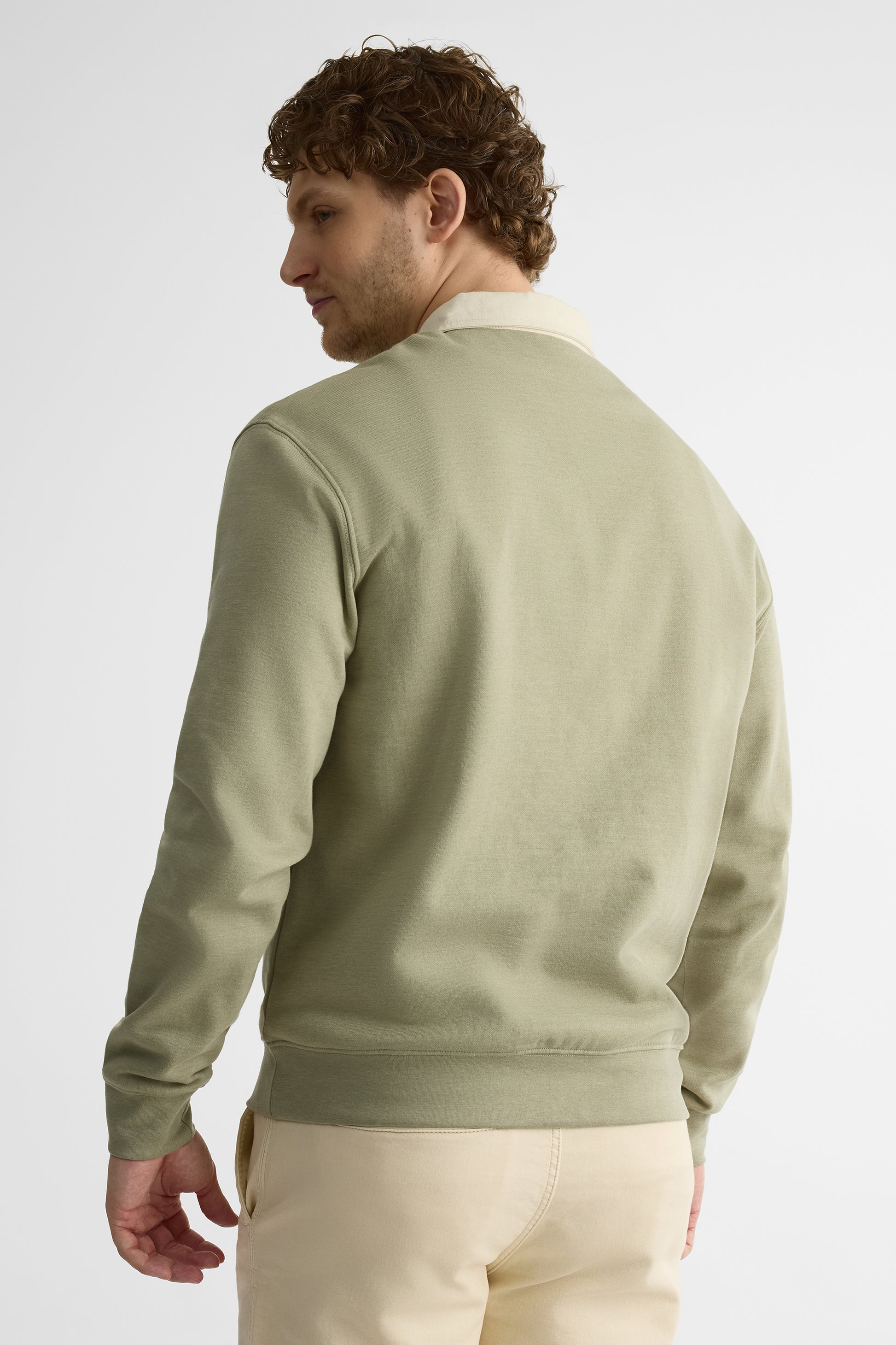 Chandail ouaté col polo manches longues - Homme && KAKI