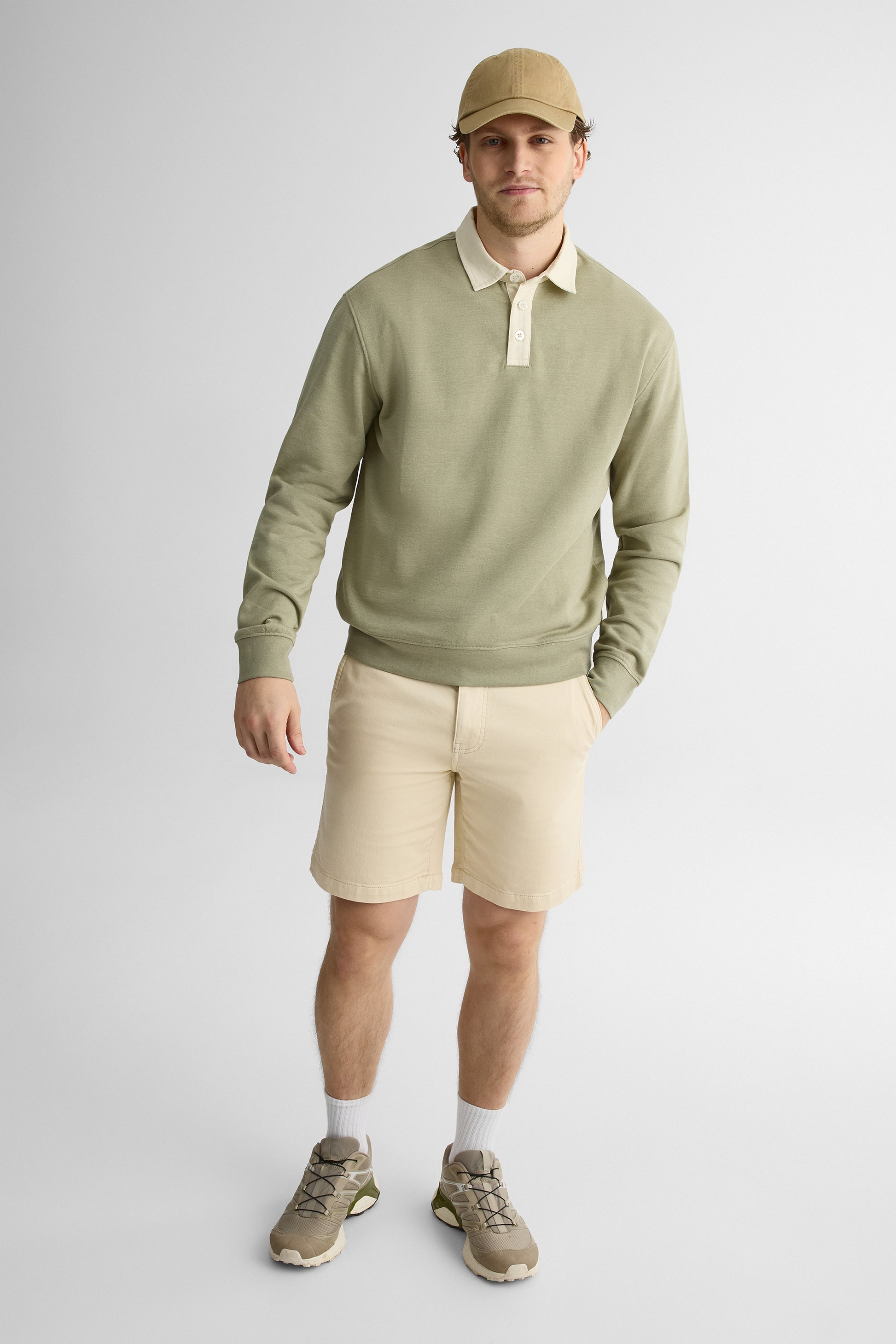Chandail ouaté col polo manches longues - Homme && KAKI