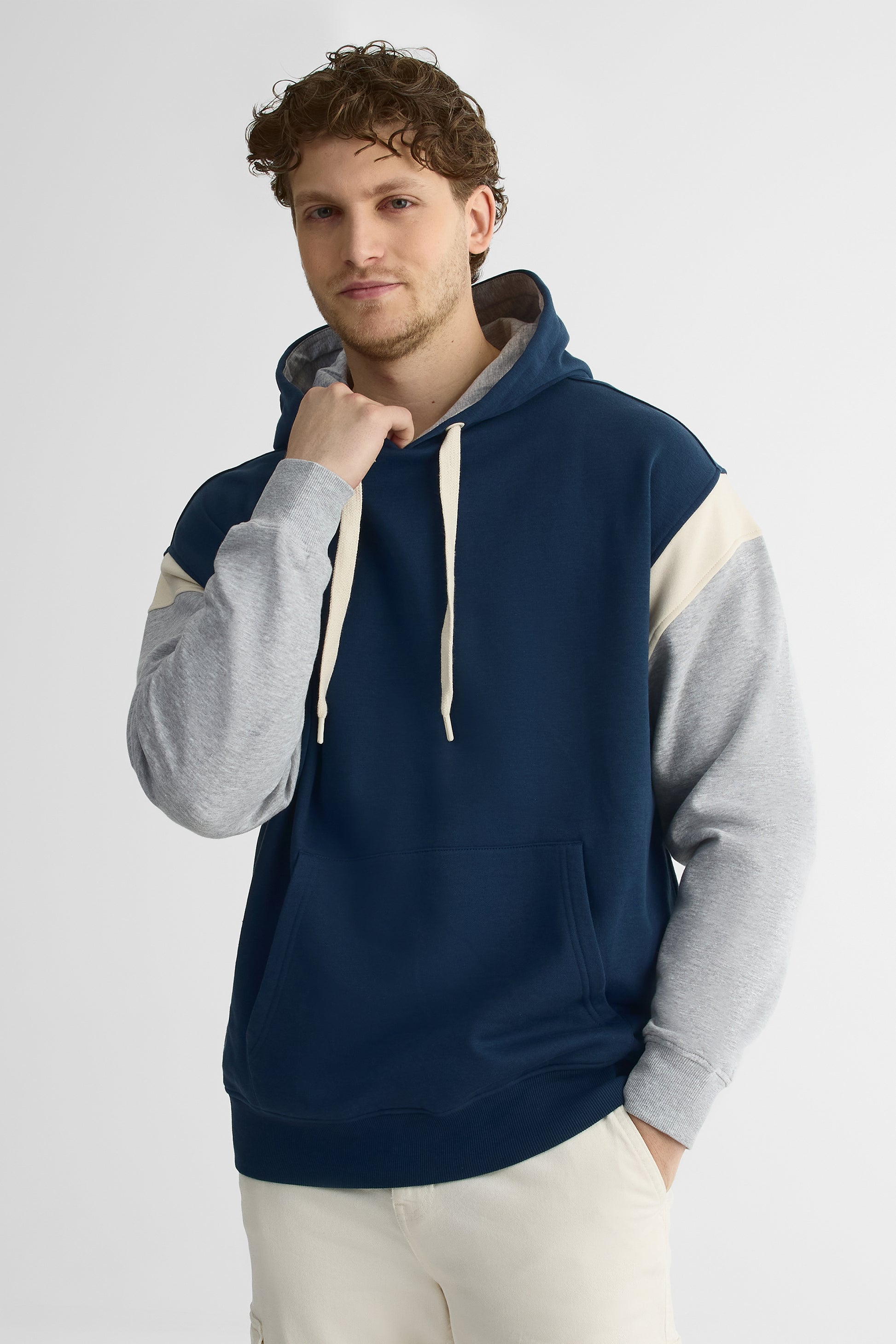 Chandail ouaté à capuchon en fleece - Homme && BLEU