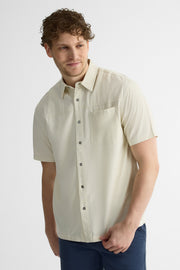 Chemise unie à manches courtes en slub - Homme && BEIGE
