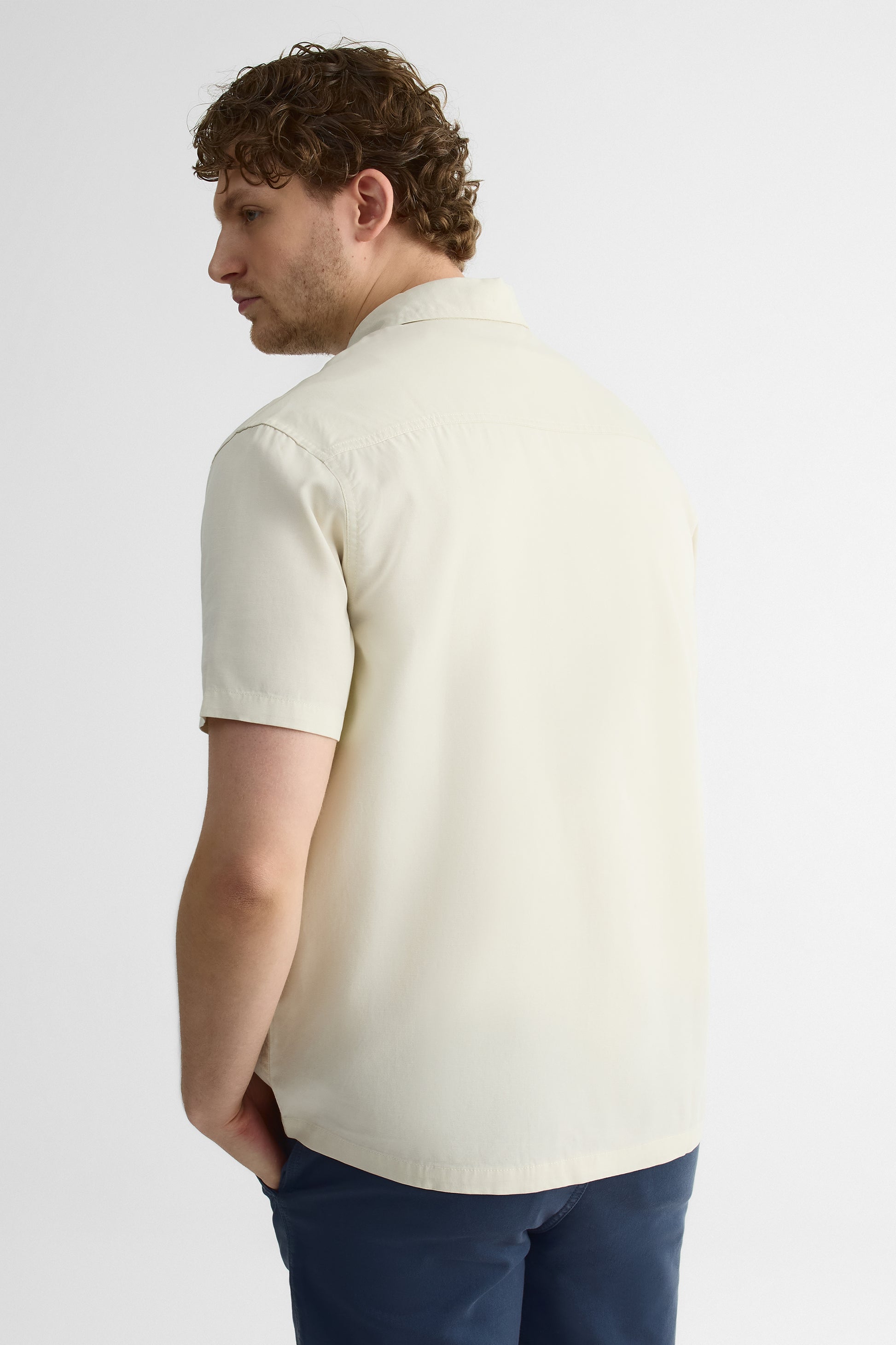Chemise unie à manches courtes en slub - Homme && BEIGE