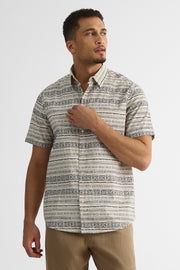 Chemise à motifs en stretch coton poplin - Homme && BEIGE/MULTI