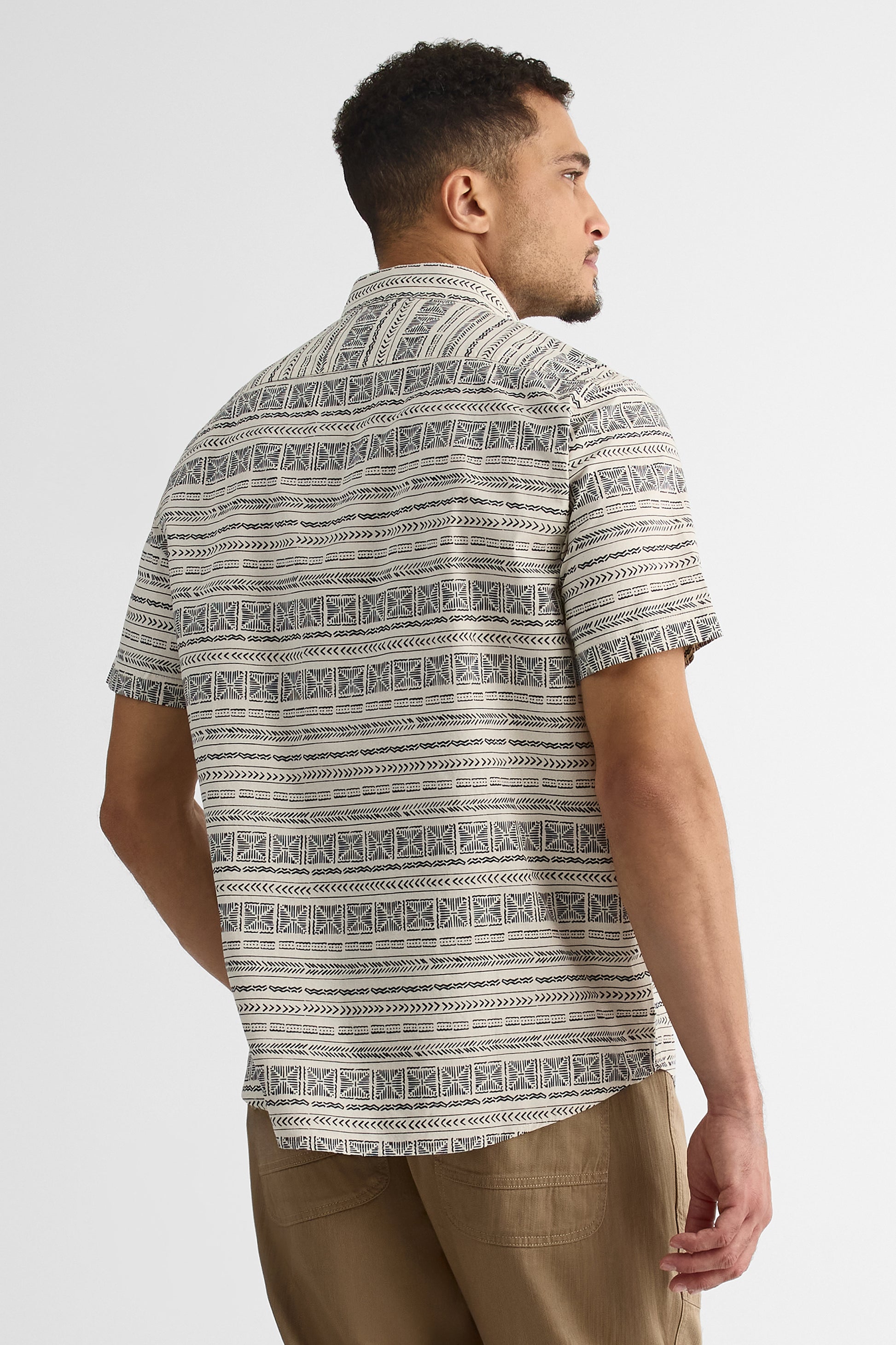 Chemise à motifs en stretch coton poplin - Homme && BEIGE/MULTI