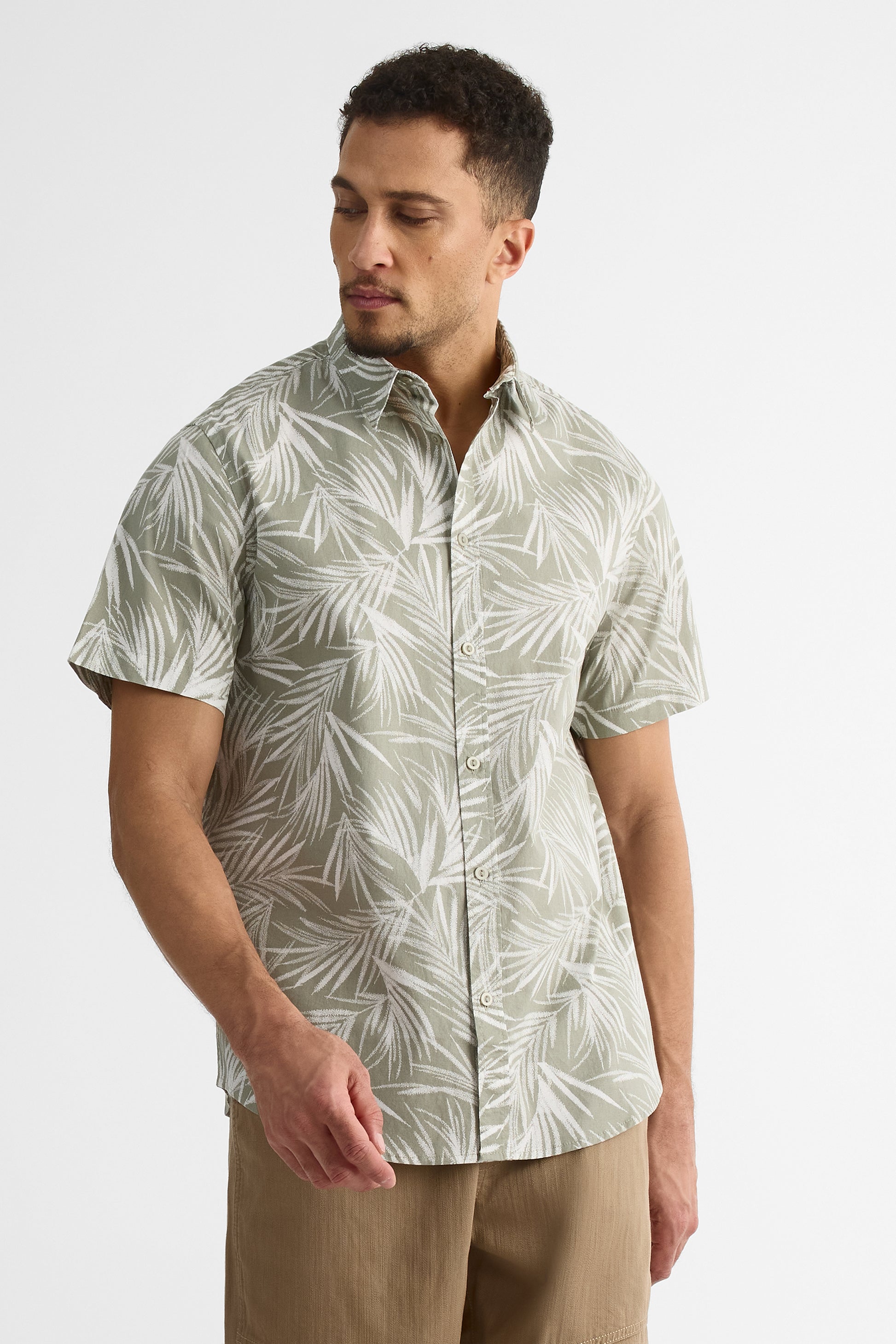 Chemise à motifs en stretch coton poplin - Homme && KAKI/MULTI
