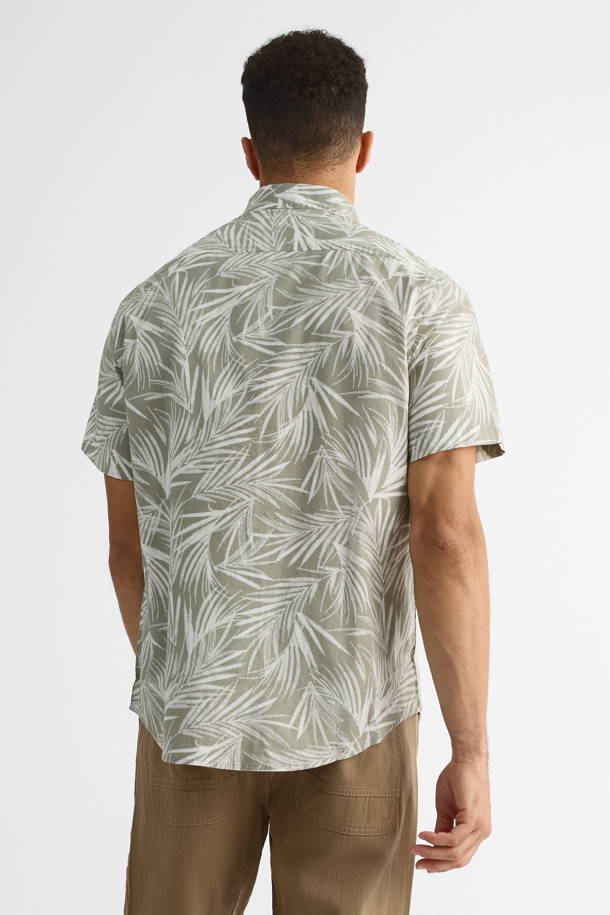 Chemise à motifs en stretch coton poplin - Homme && KAKI/MULTI