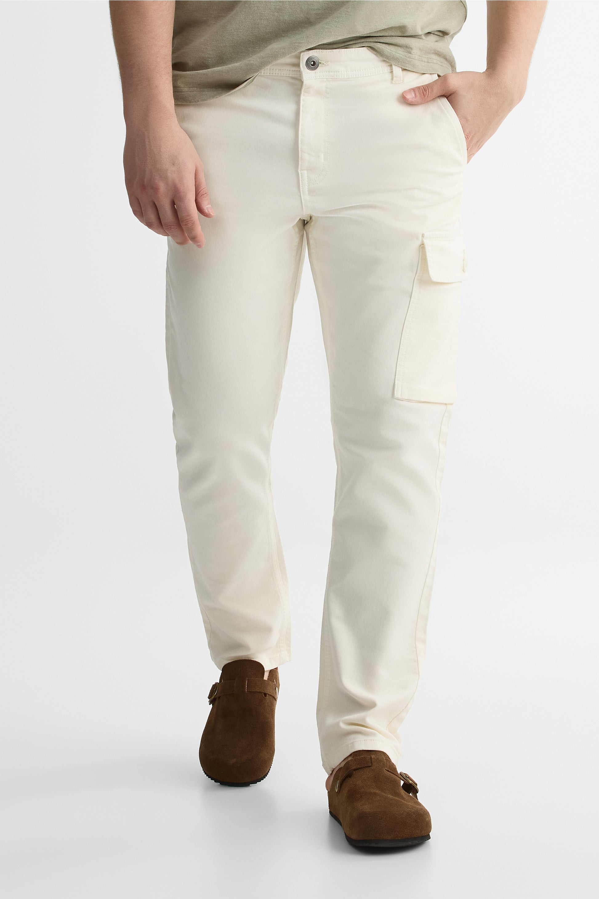 Pantalon uni 5 poches en French Terry - Homme && BEIGE