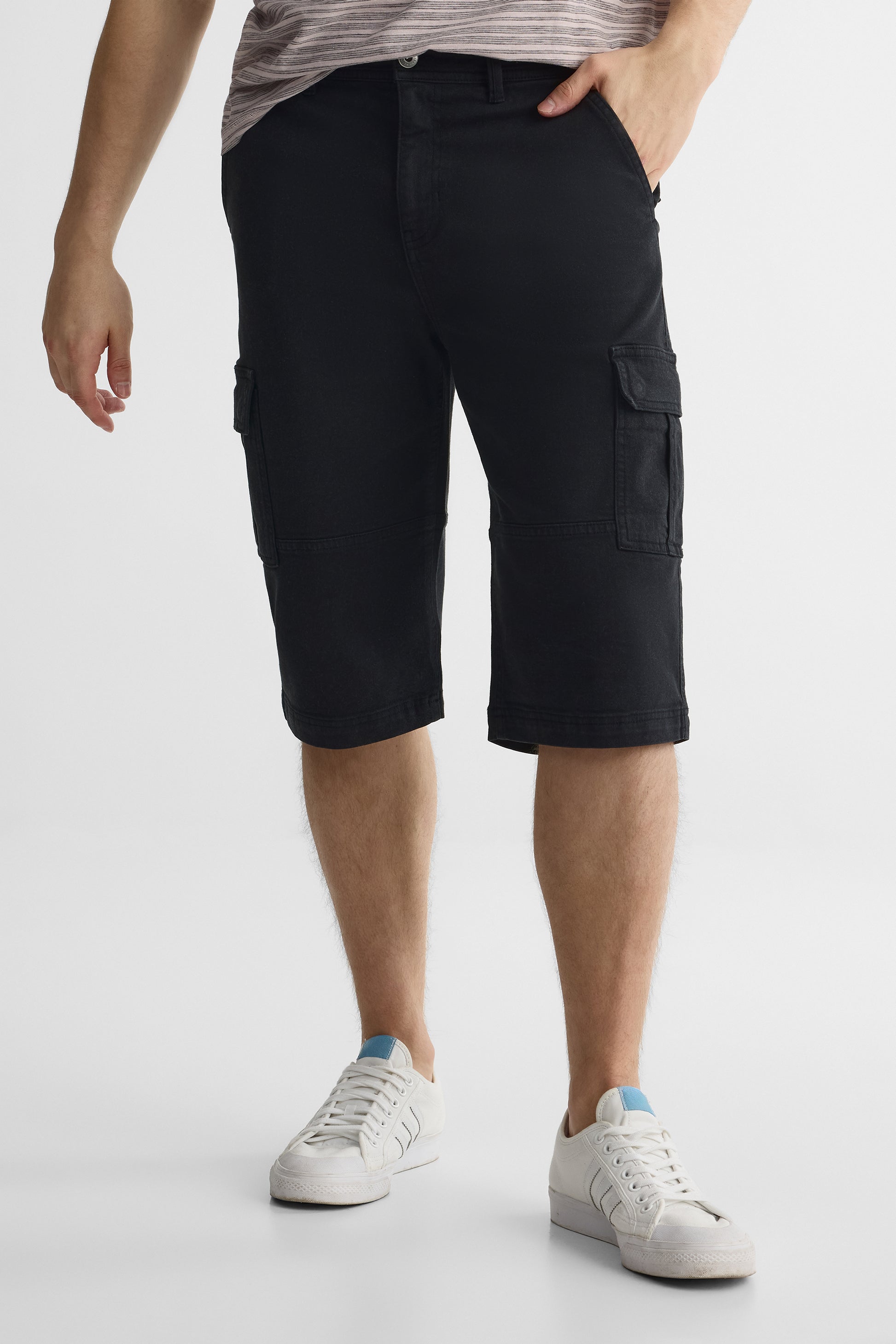 Bermuda cargo en denim confort stretch - Homme && NOIR