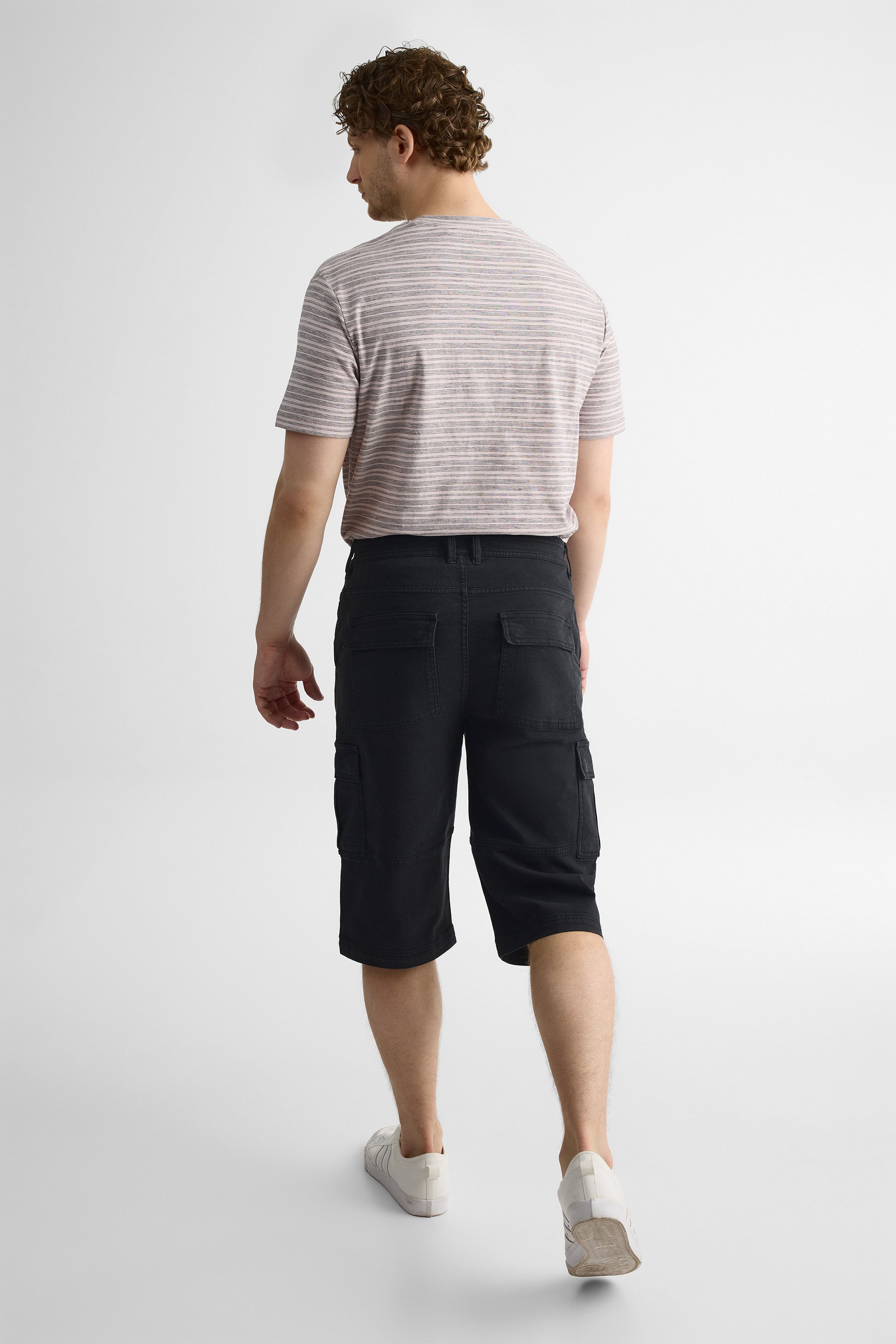 Bermuda cargo en denim confort stretch - Homme && NOIR