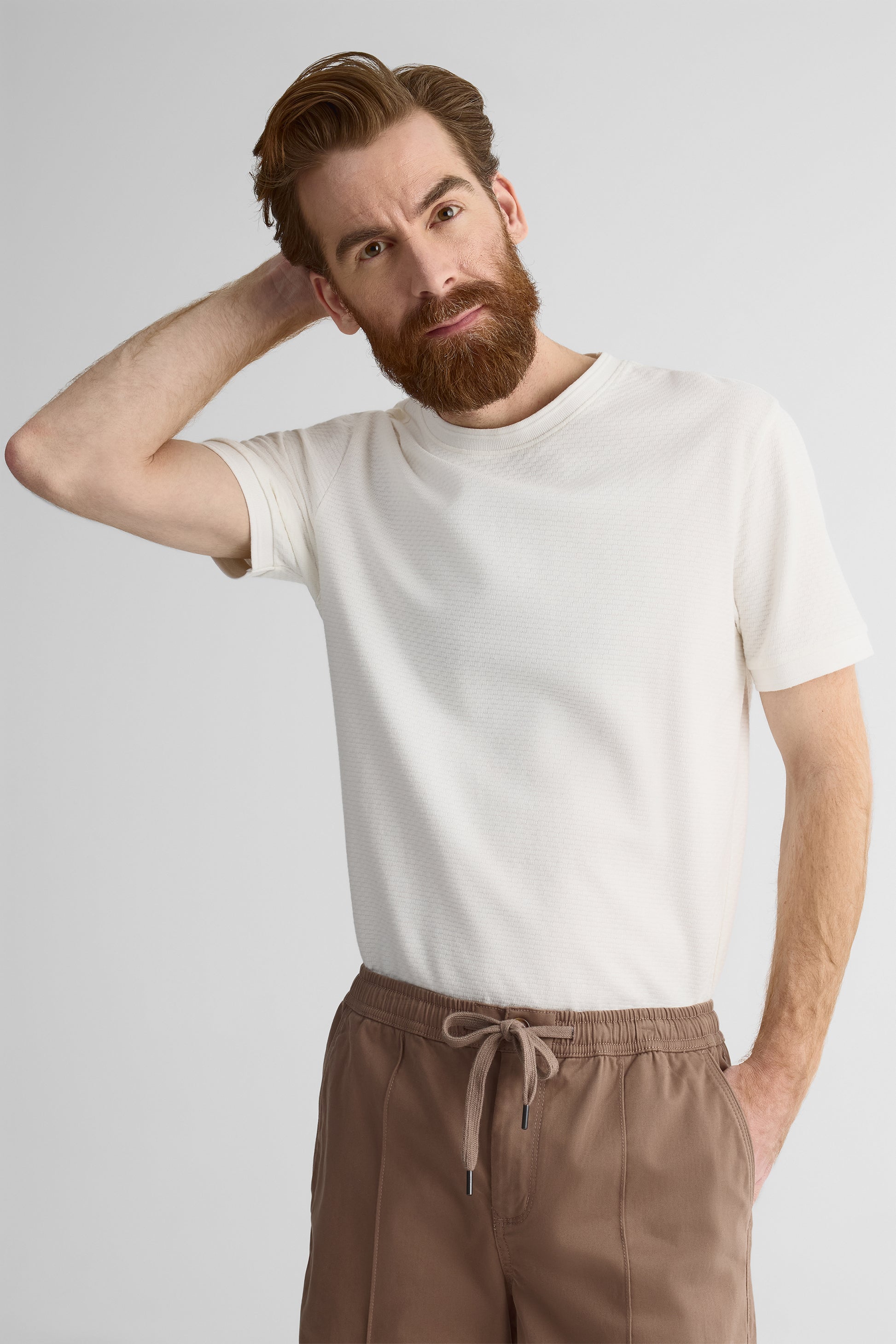 T-shirt uni manches courtes en tricot - Homme && BLANC