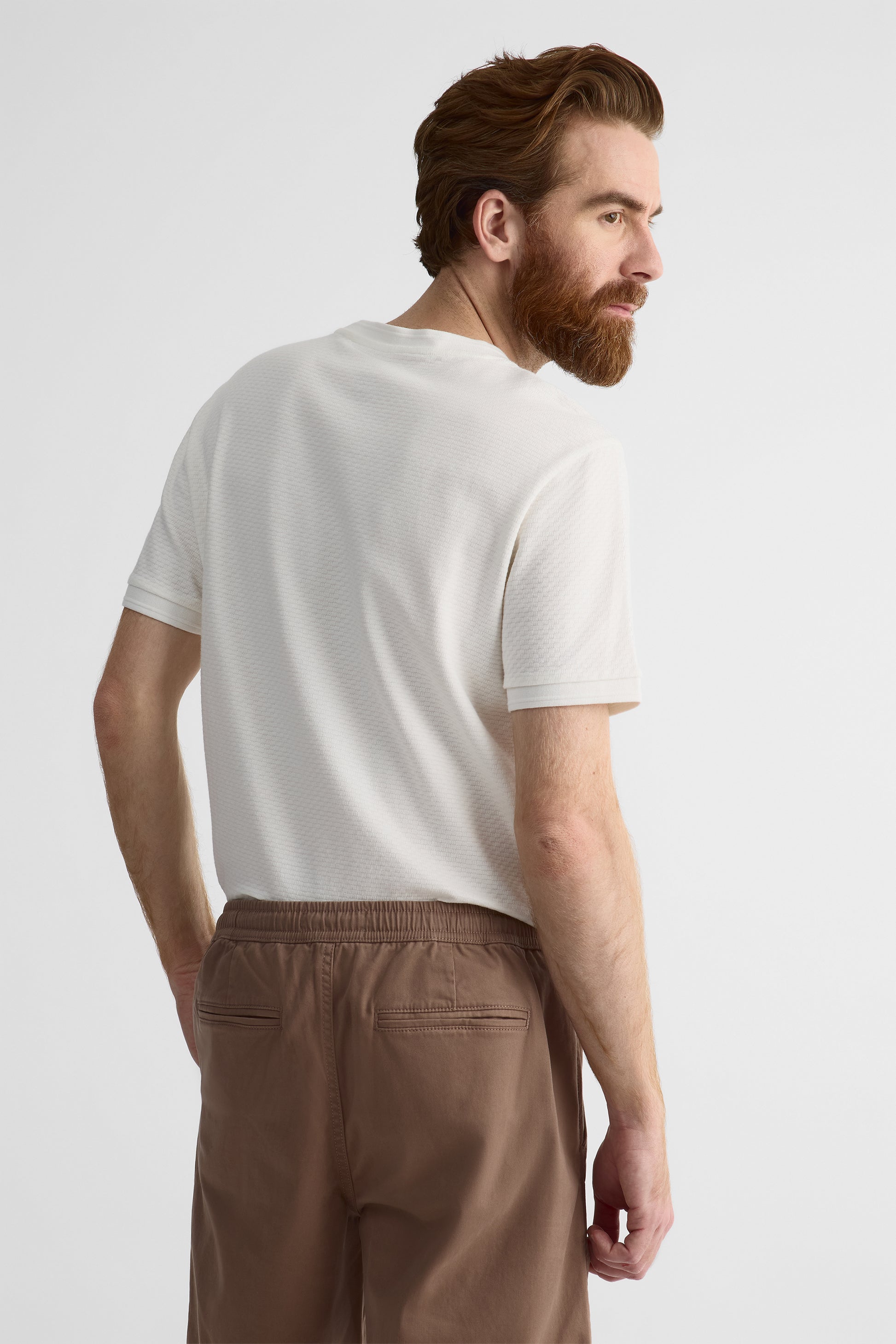 T-shirt uni manches courtes en tricot - Homme && BLANC