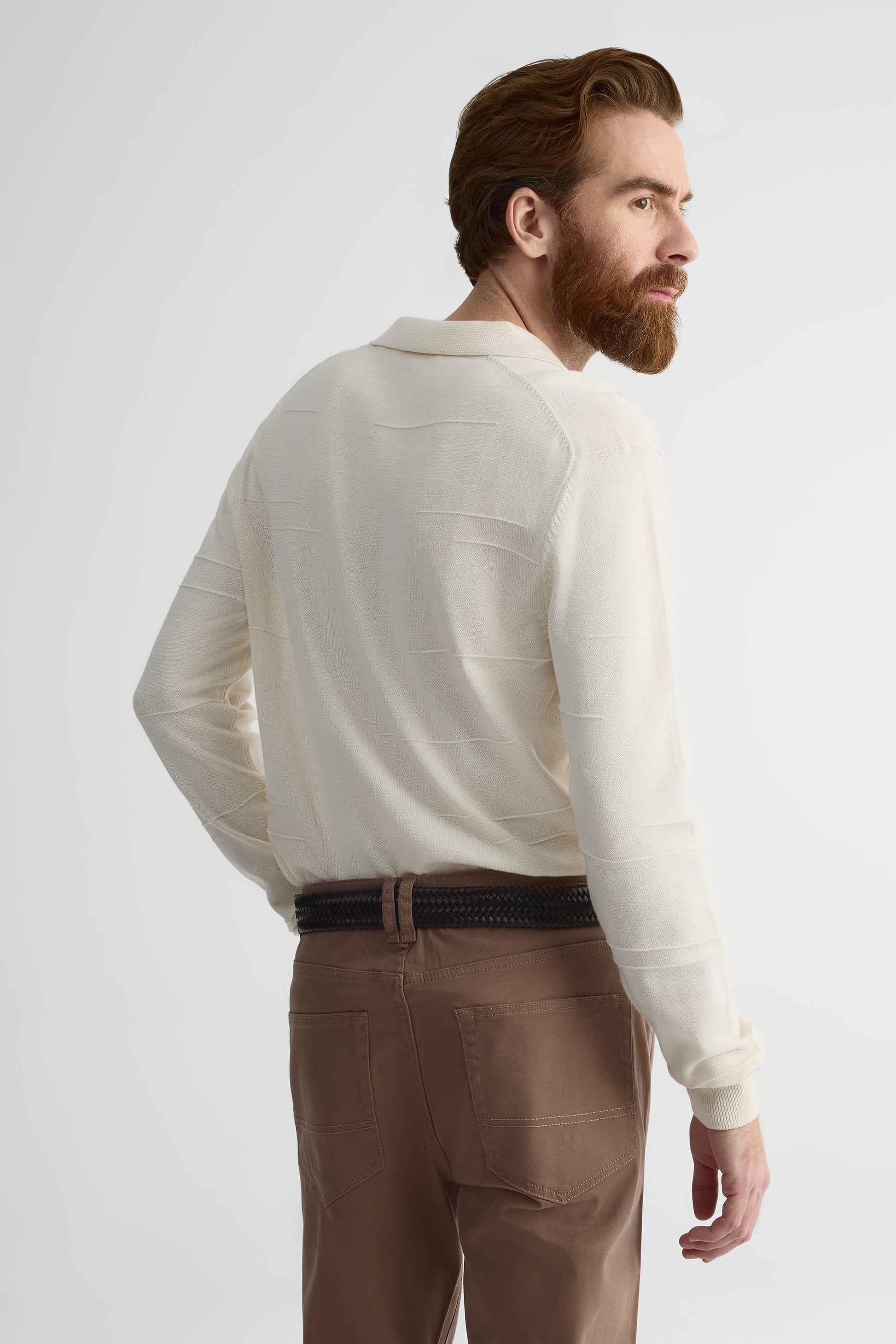 Chandail tricot manches longues col ouvert - Homme && BEIGE