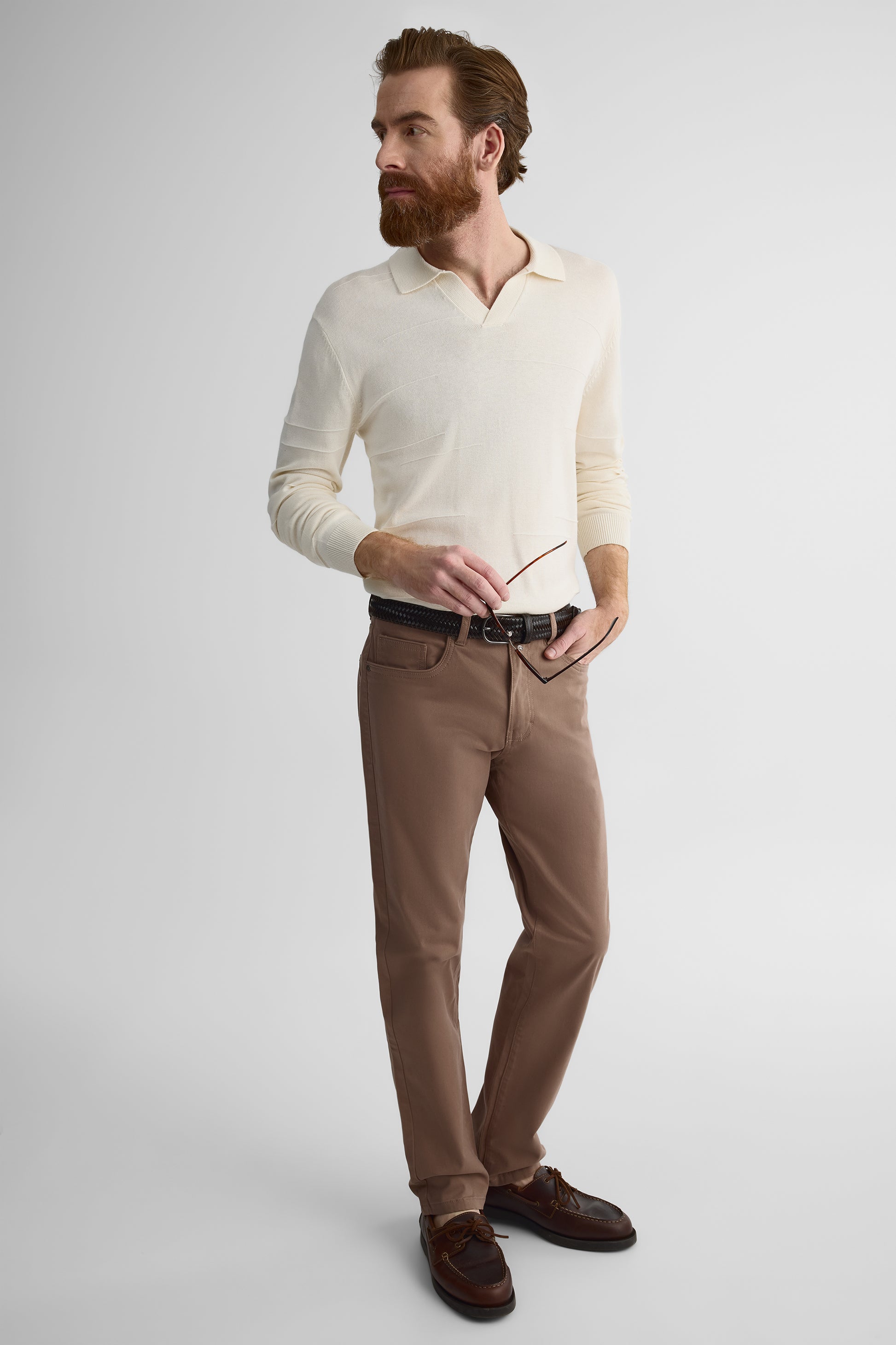 Chandail tricot manches longues col ouvert - Homme && BEIGE