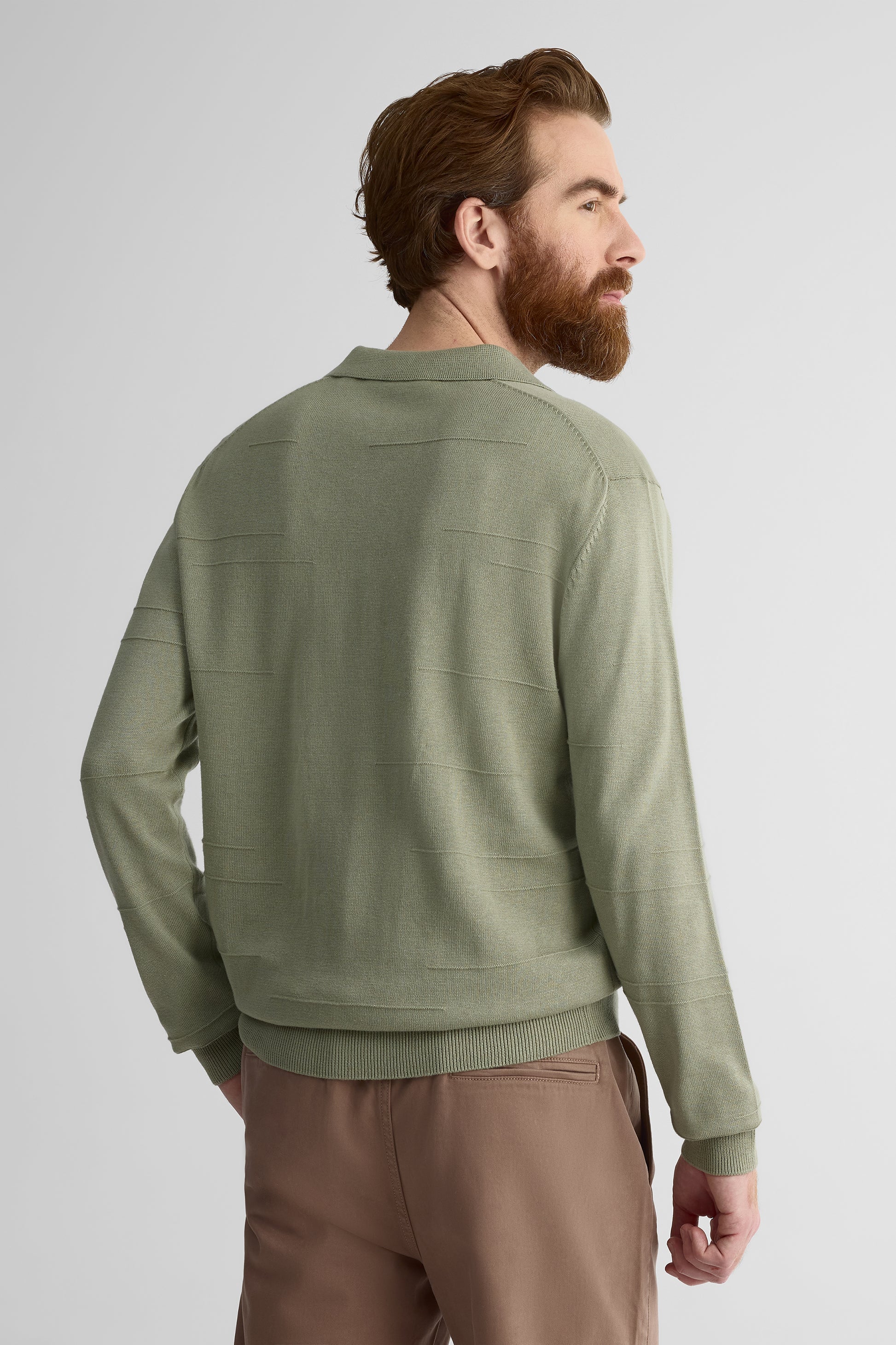 Chandail tricot manches longues col ouvert - Homme && KAKI