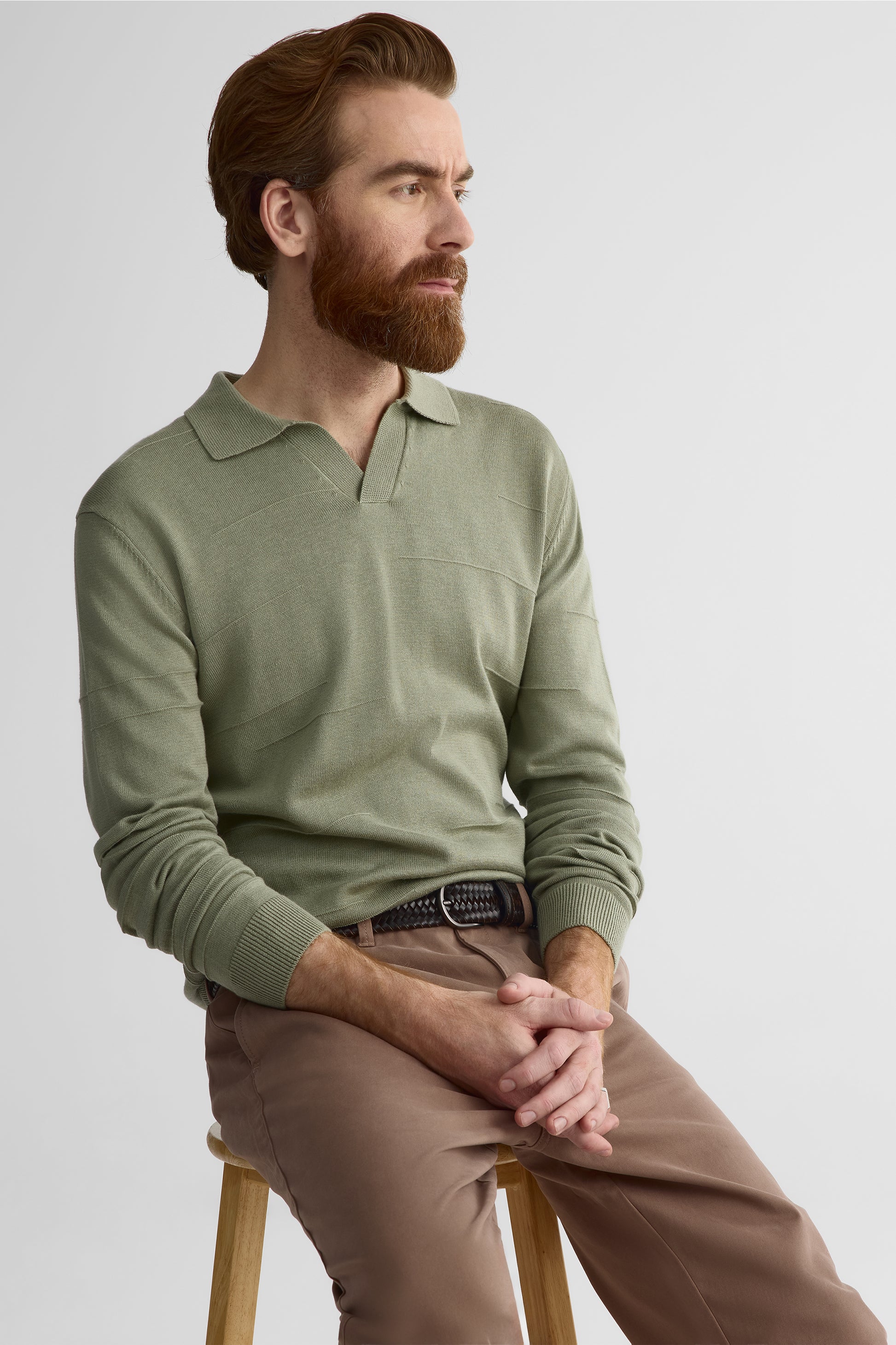Chandail tricot manches longues col ouvert - Homme && KAKI