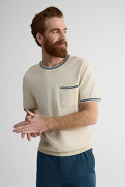 Chandail uni en coton, manches courtes - Homme && BEIGE