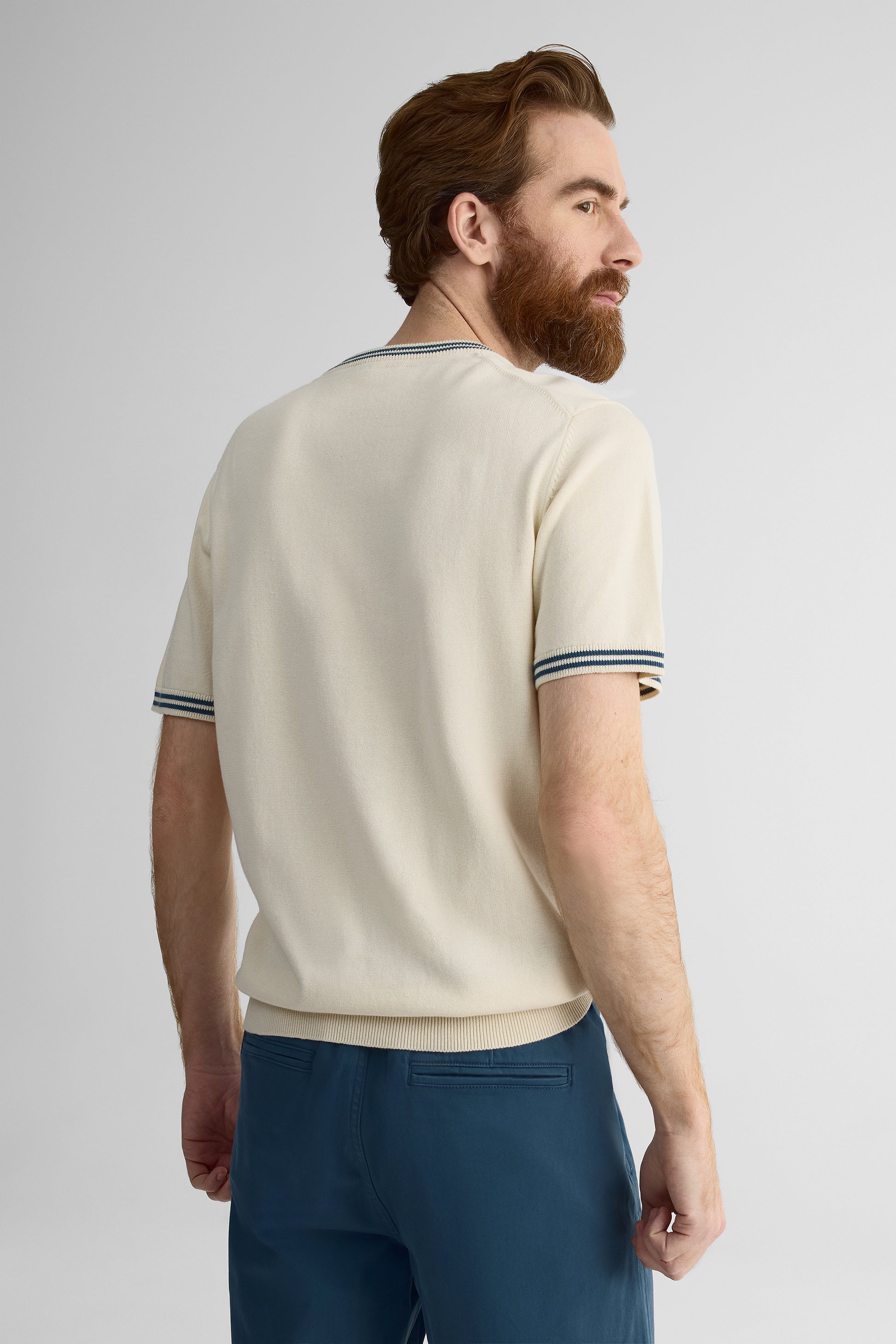 Chandail uni en coton, manches courtes - Homme && BEIGE