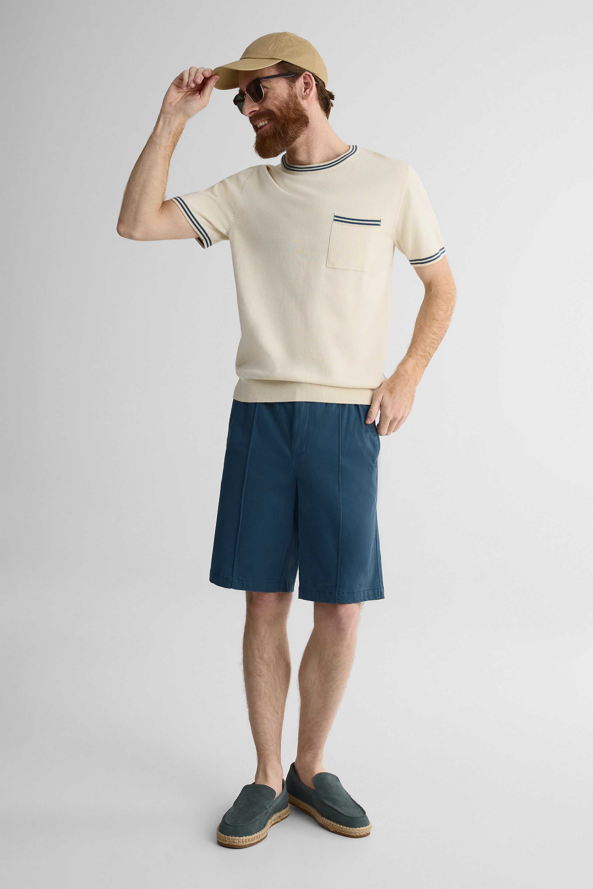 Chandail uni en coton, manches courtes - Homme && BEIGE