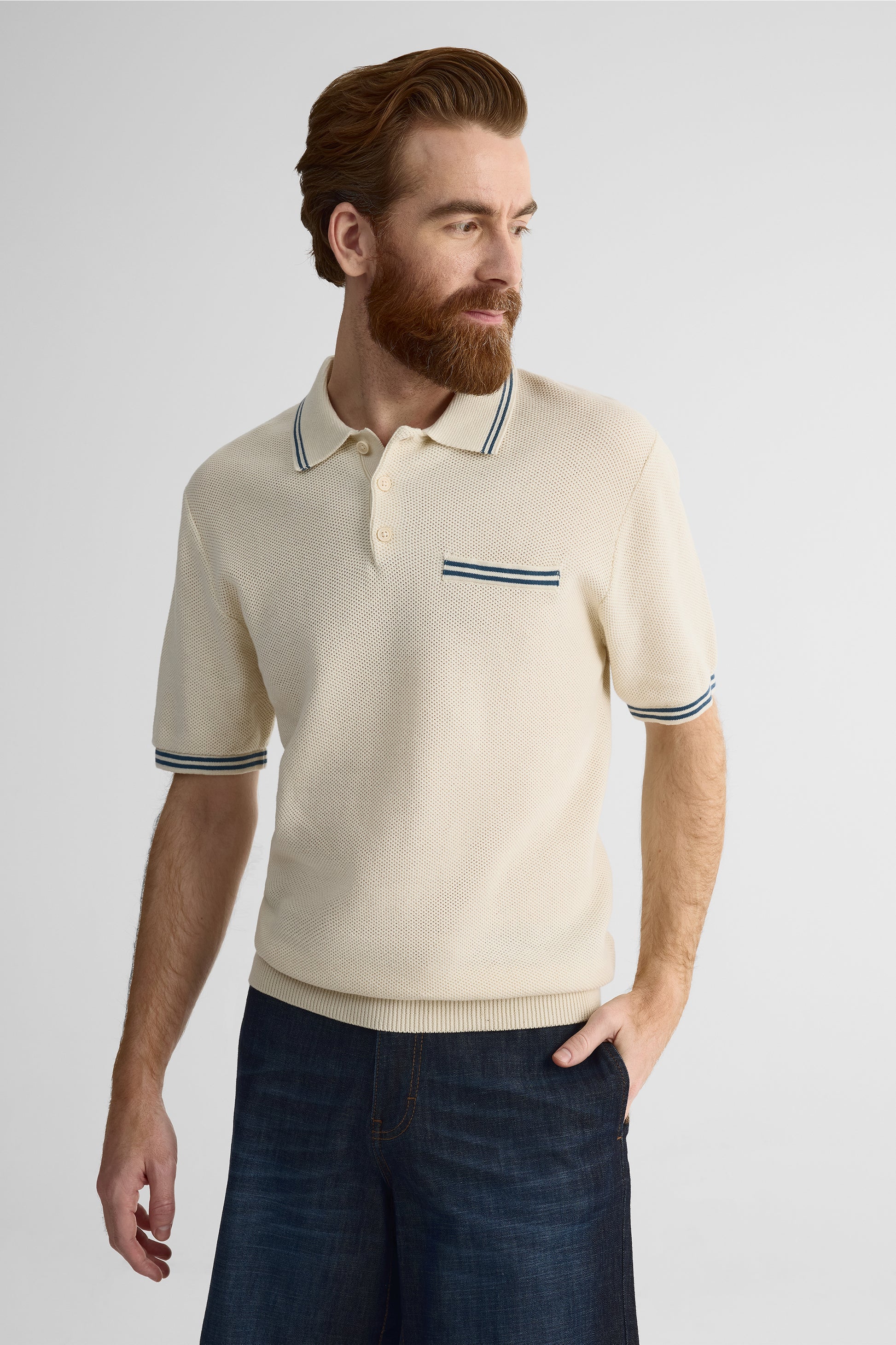 Chandail tricot uni à poche – Homme && BEIGE