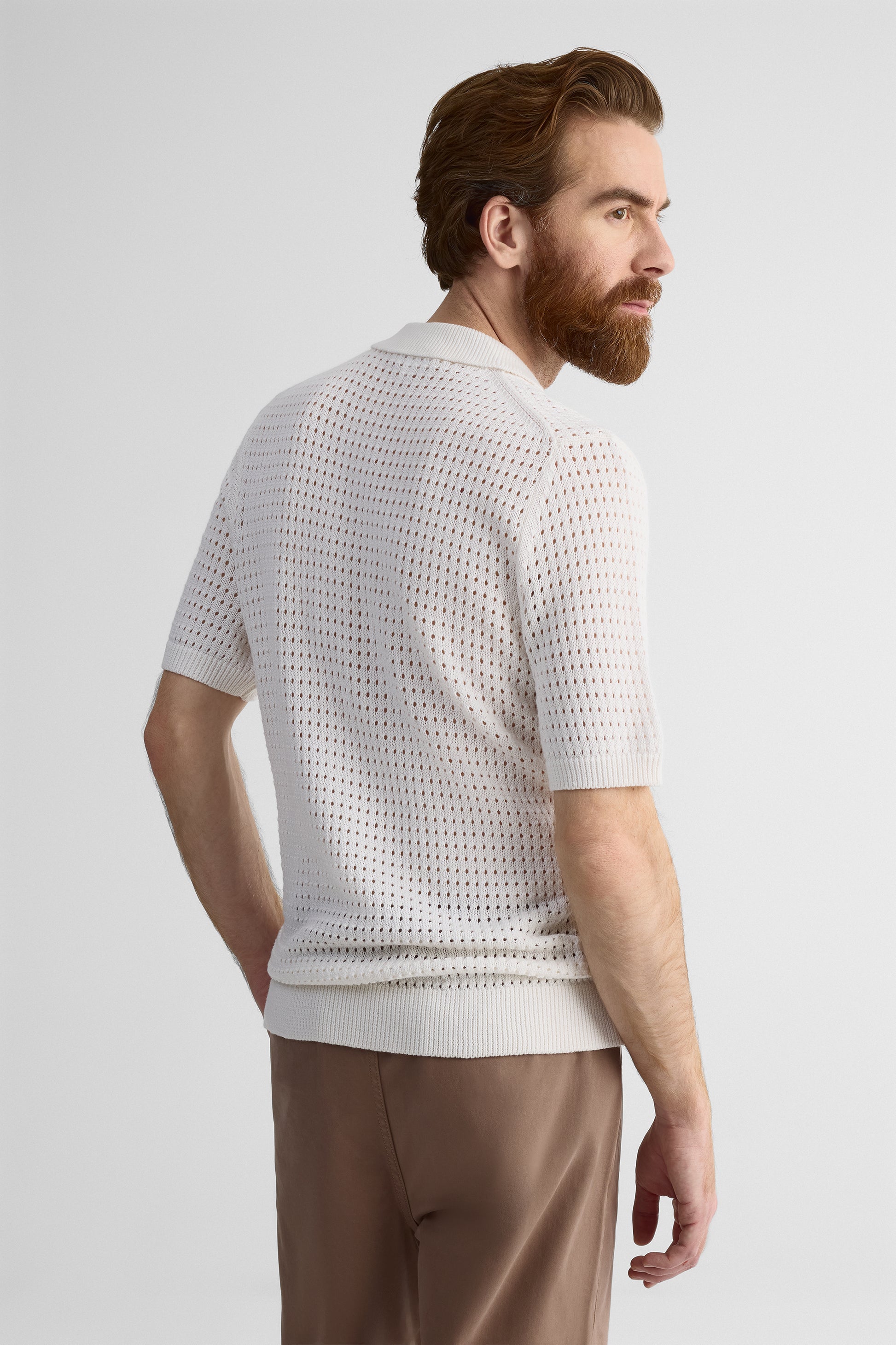 Veste tricot col polo manches courtes – Homme && BLANC