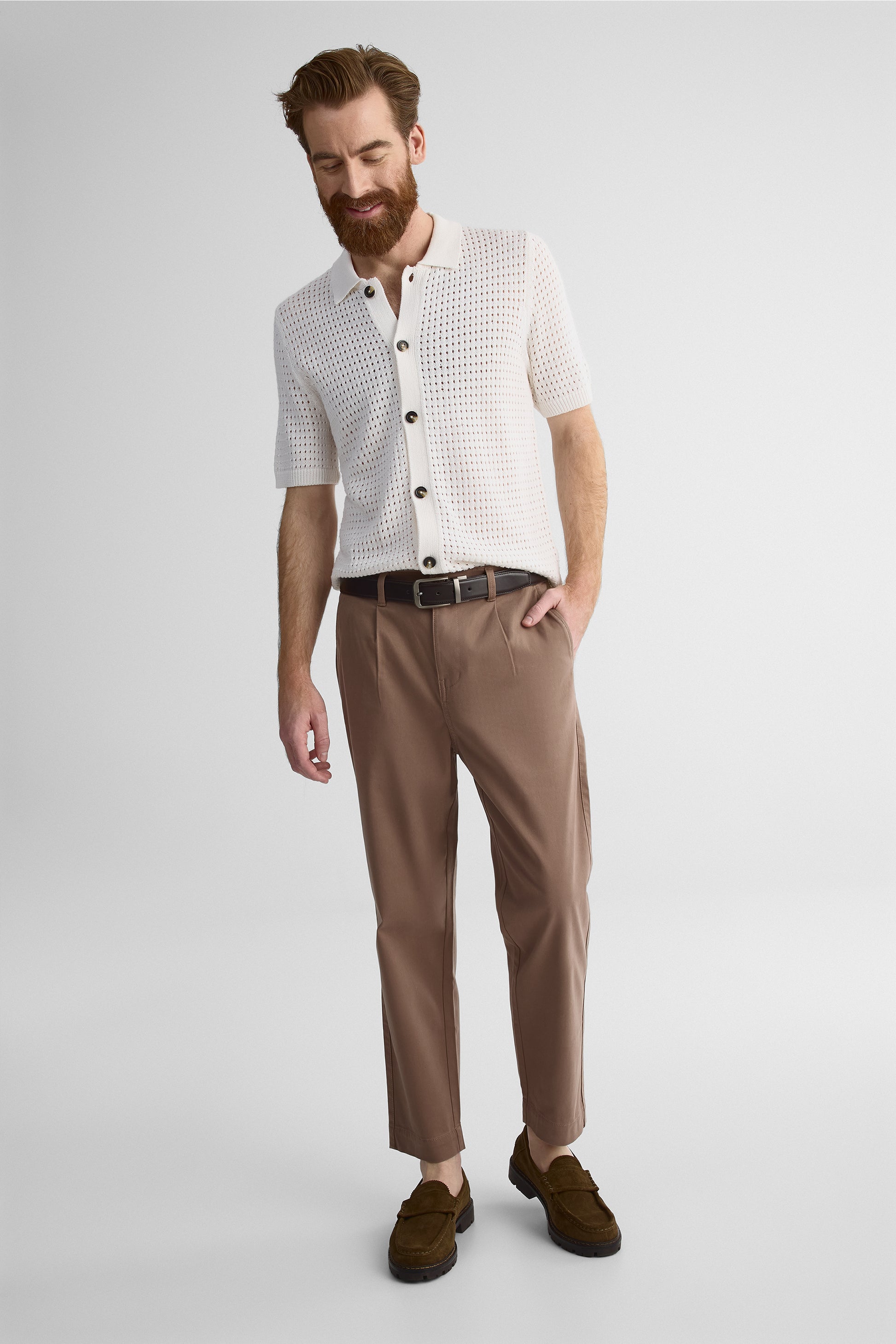 Veste tricot col polo manches courtes – Homme && BLANC
