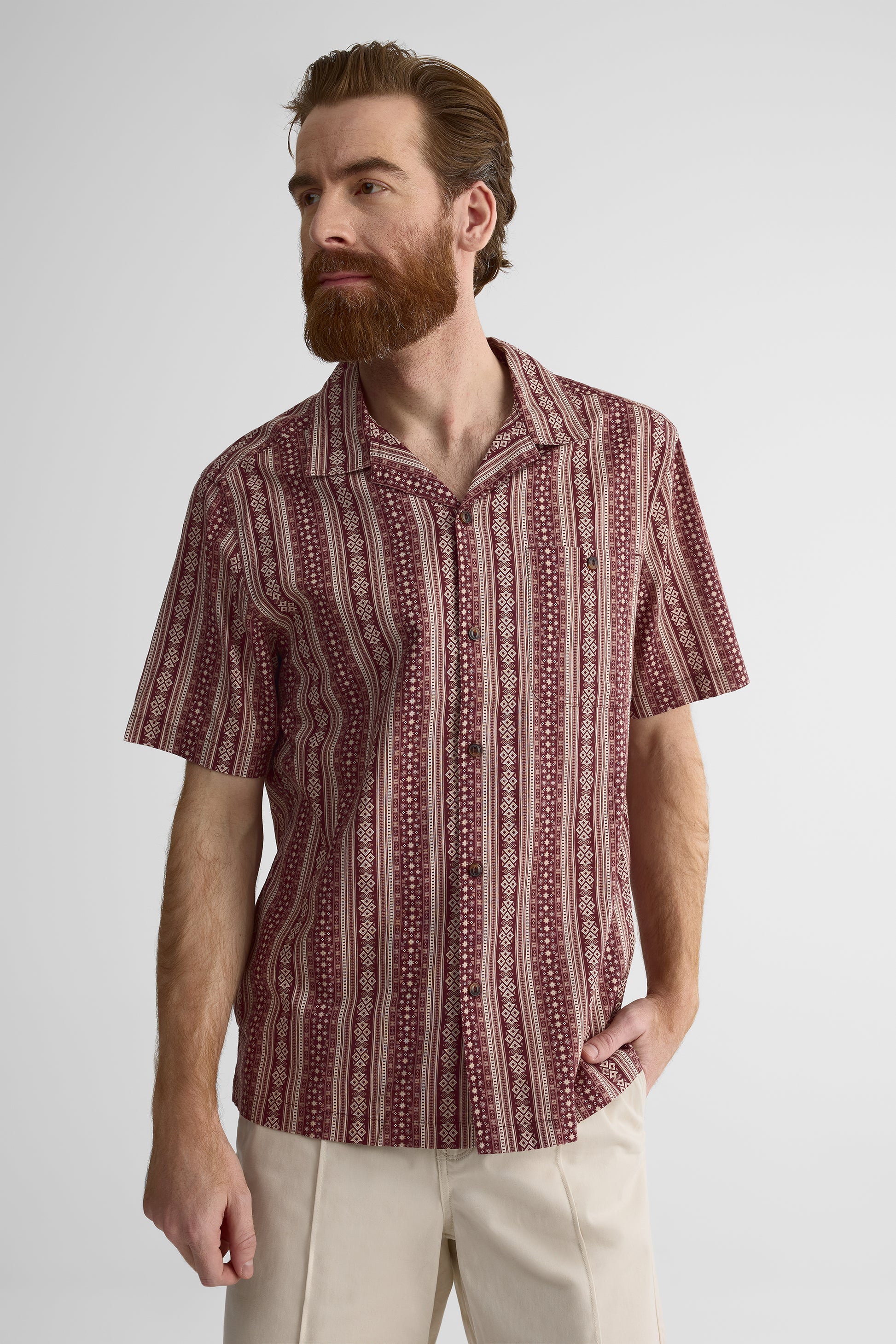 Chemise à motifs en lin slub – Homme && BOURGOGNE
